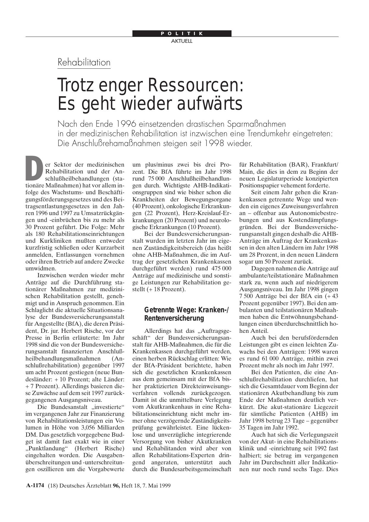Vorschauseite 1: Rehabilitation: Beratungsthema beim 102. Deutschen Ärztetag in Cottbus