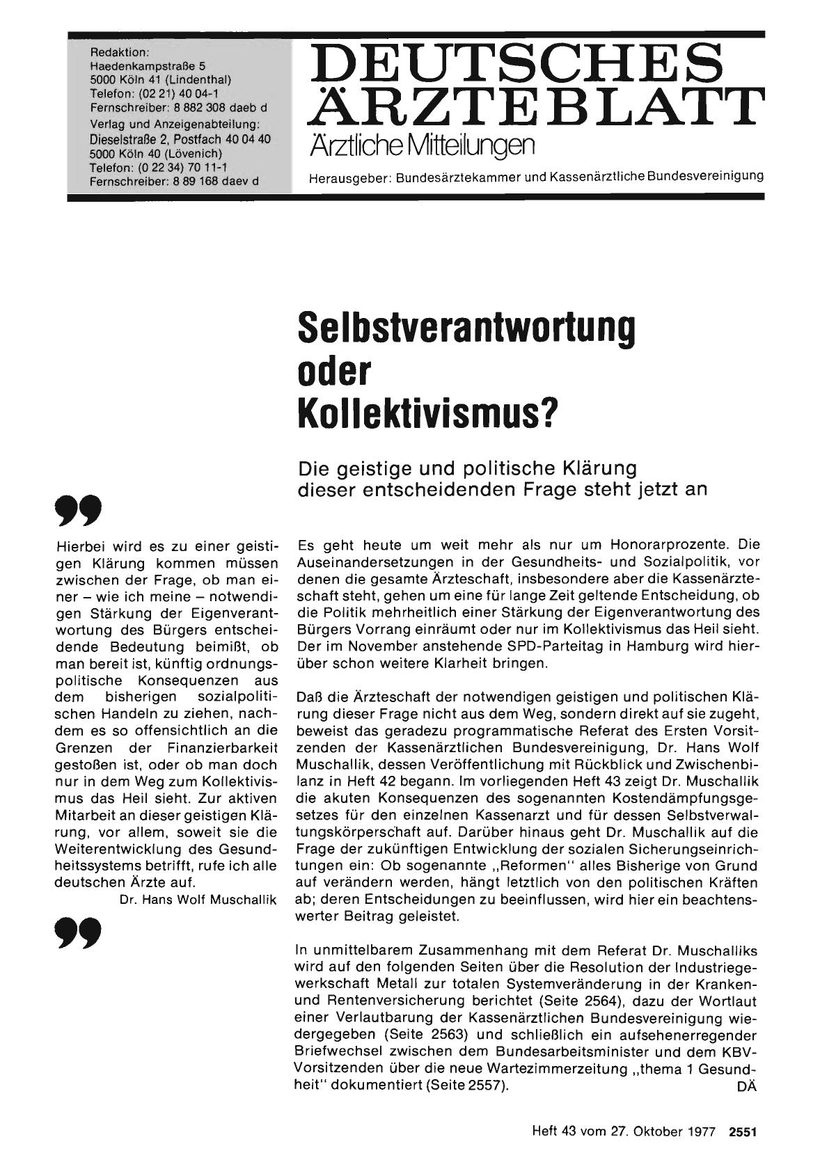 Vorschauseite 1: Selbstverantwortung oder Kollektivismus? : Die geistige und politische Klärung dieser entscheidenden Frage steht jetzt an