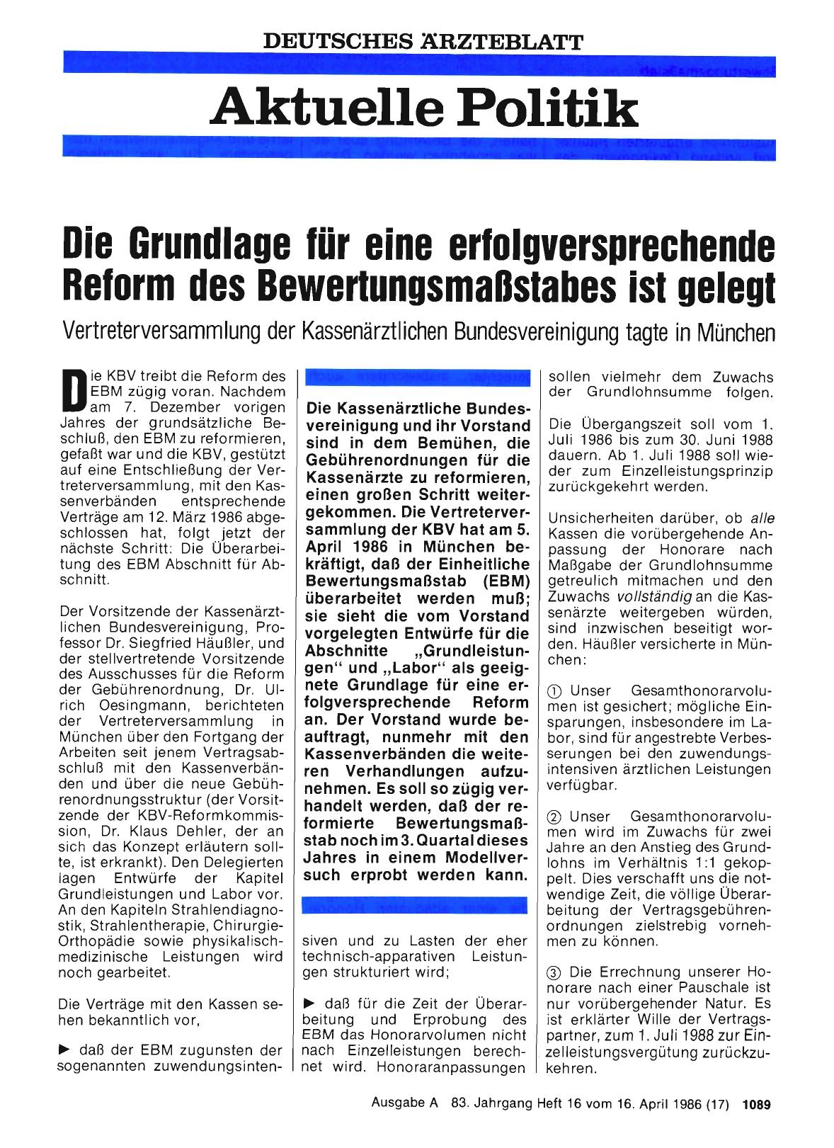 Vorschauseite 1: Die Grundlage für eine erfolgversprechende Reform des Bewertungsmaßstabes ist gelegt