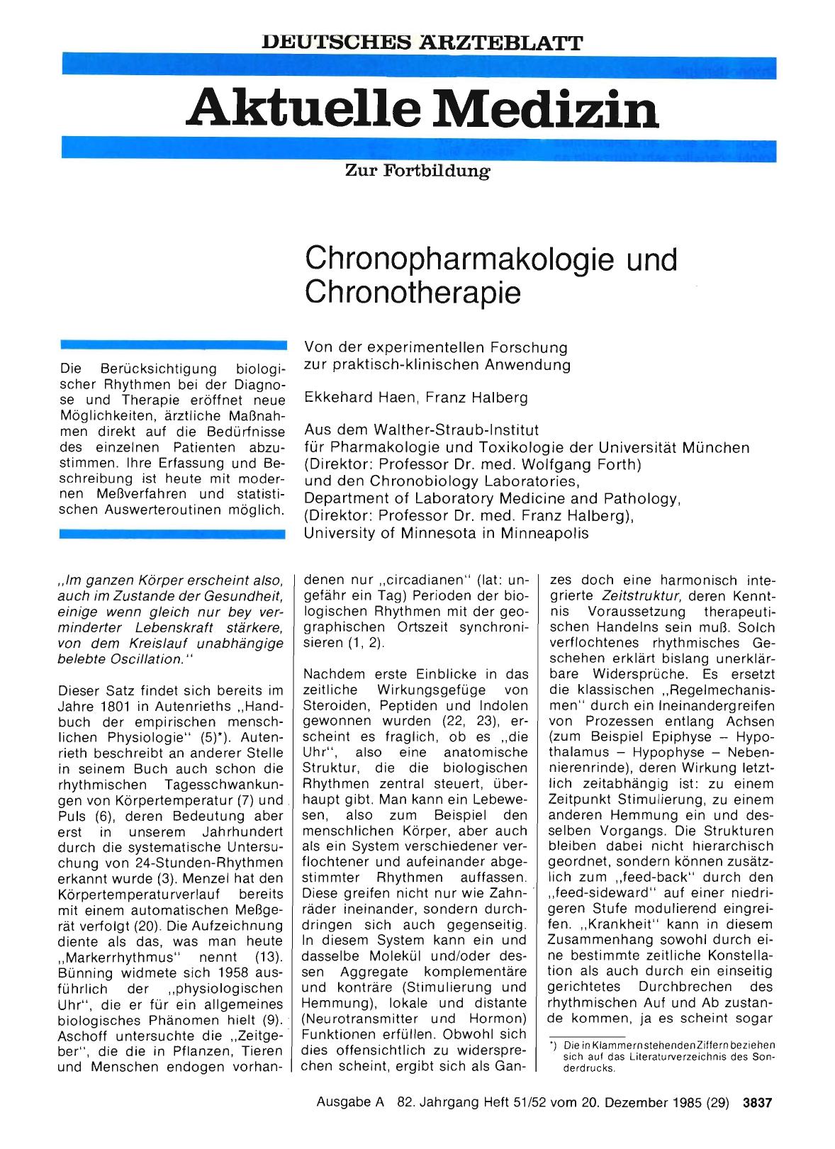 Vorschauseite 1: Chronopharmakologie und Chronotherapie