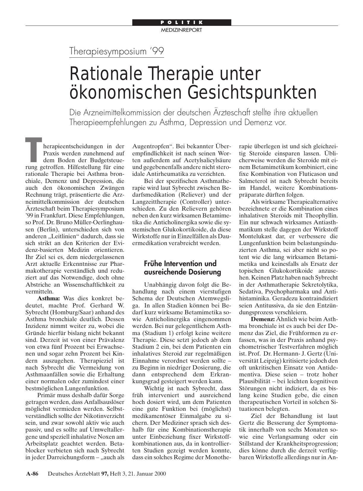 Vorschauseite 1: Therapiesymposium '99: Rationale Therapie unter ökonomischen Gesichtspunkten