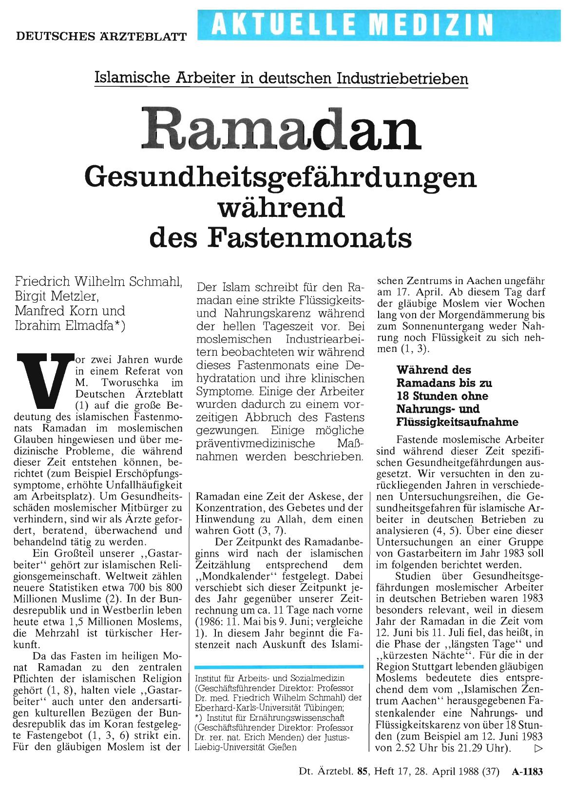 Vorschauseite 1: Ramadan: Gesundheitsgefährdungen während des Fastenmonats