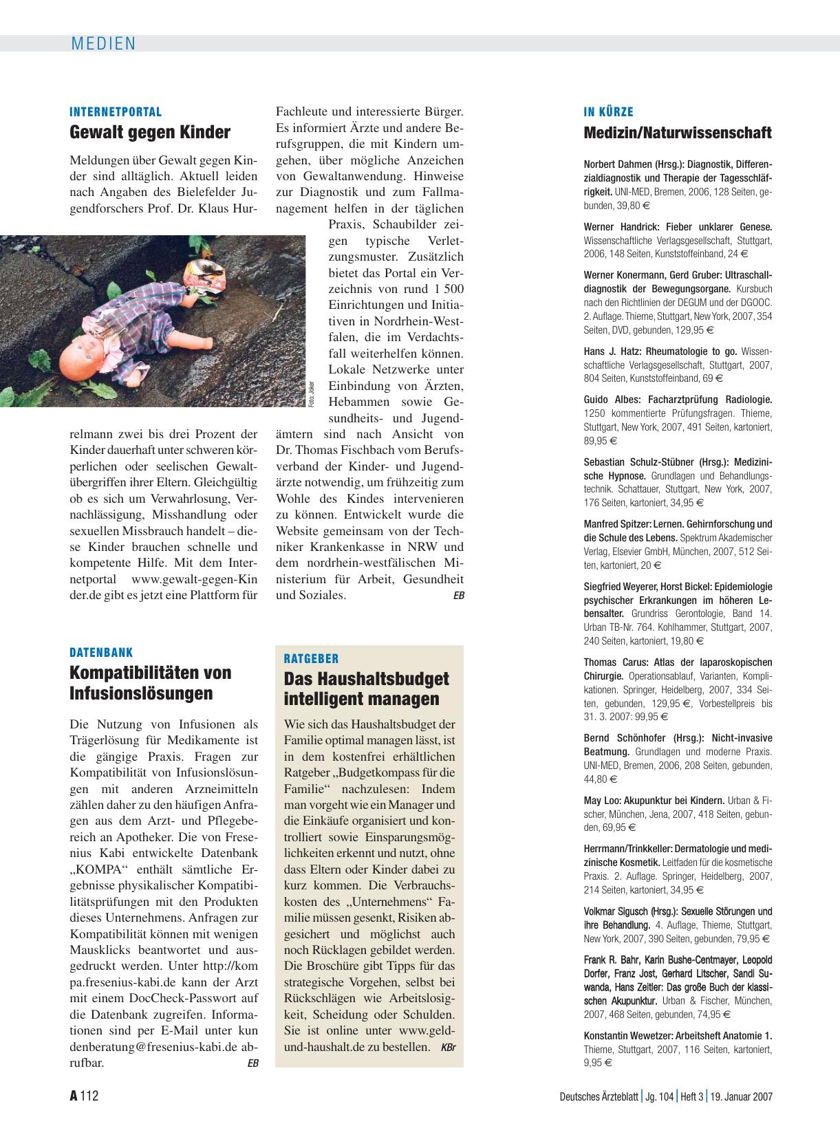 Vorschauseite 1: In kürze: Medizin/Naturwissenschaft