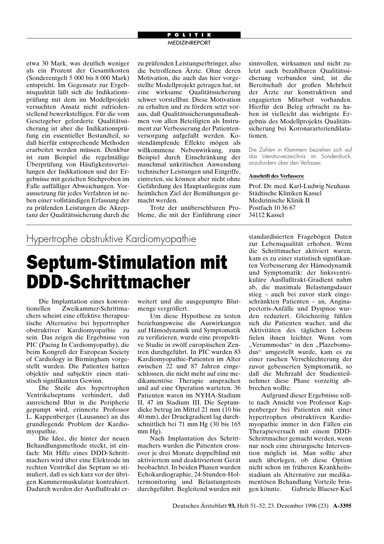 Vorschauseite 1: Hypertrophe obstruktive Kardiomyopathie: Septum-Stimulation mit DDD-Schrittmacher