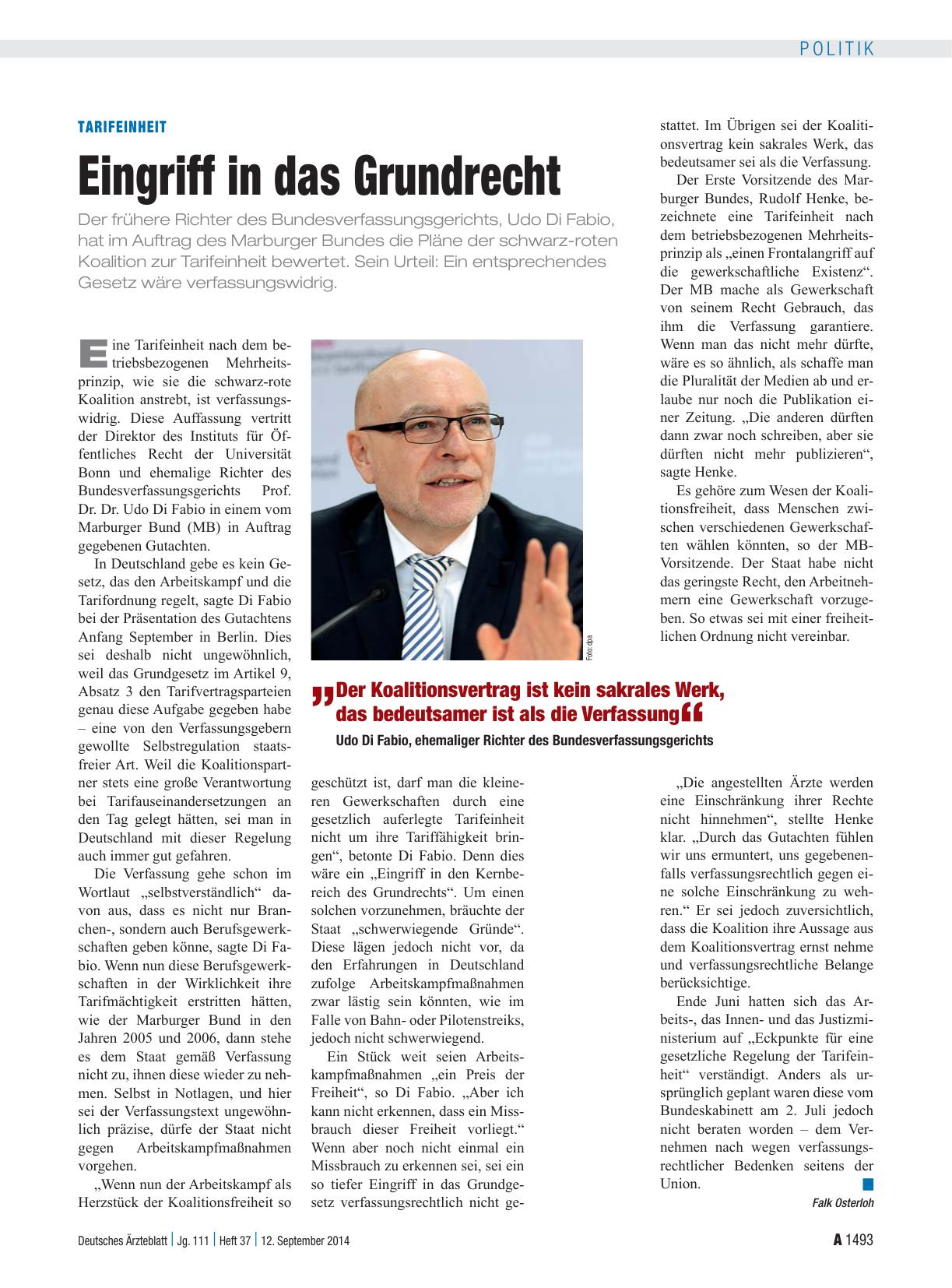 Vorschauseite 1: Tarifeinheit: Eingriff in das Grundrecht