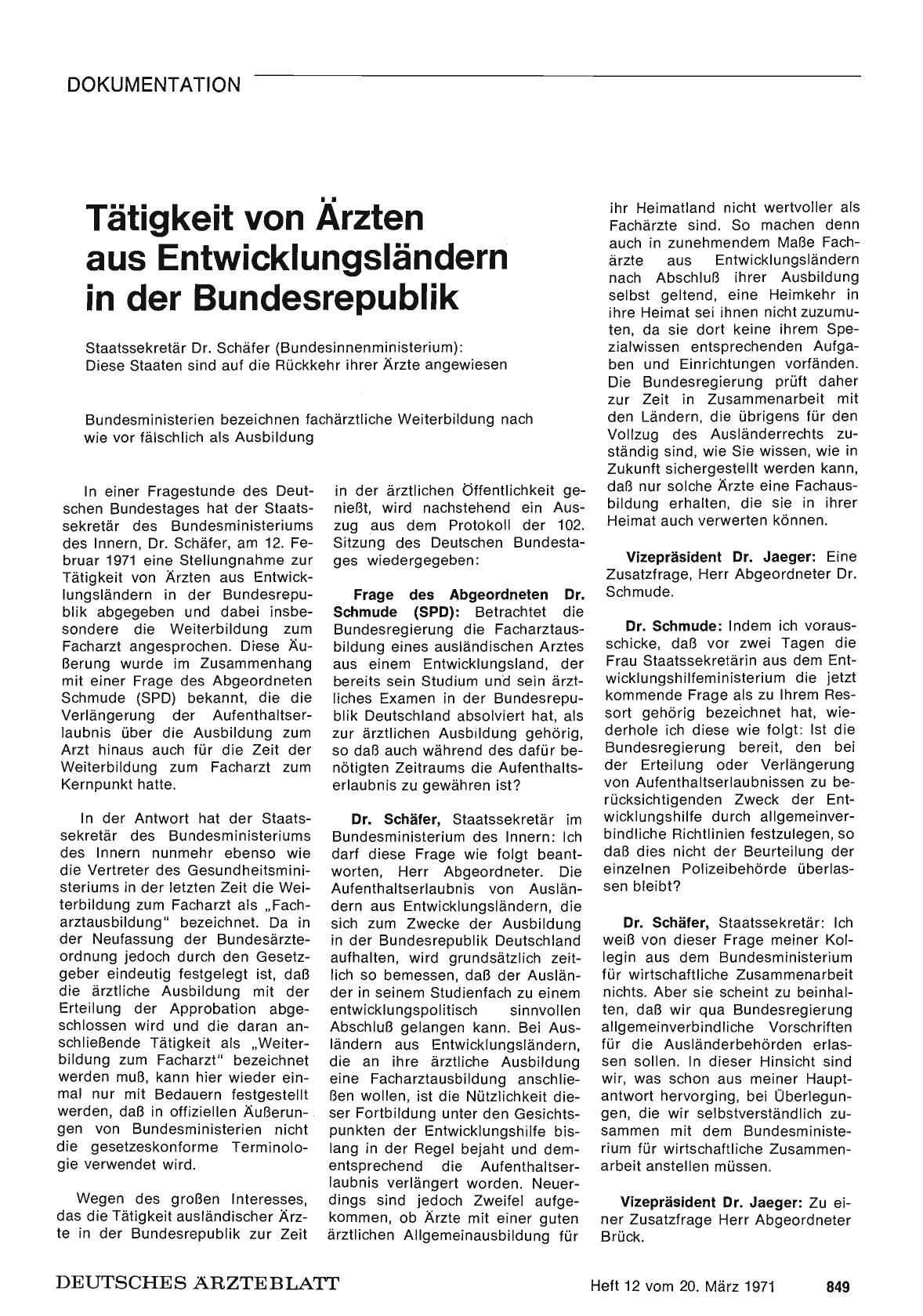 Vorschauseite 1: Tätigkeit von Ärzten aus Entwicklungsländern in der Bundesrepublik
