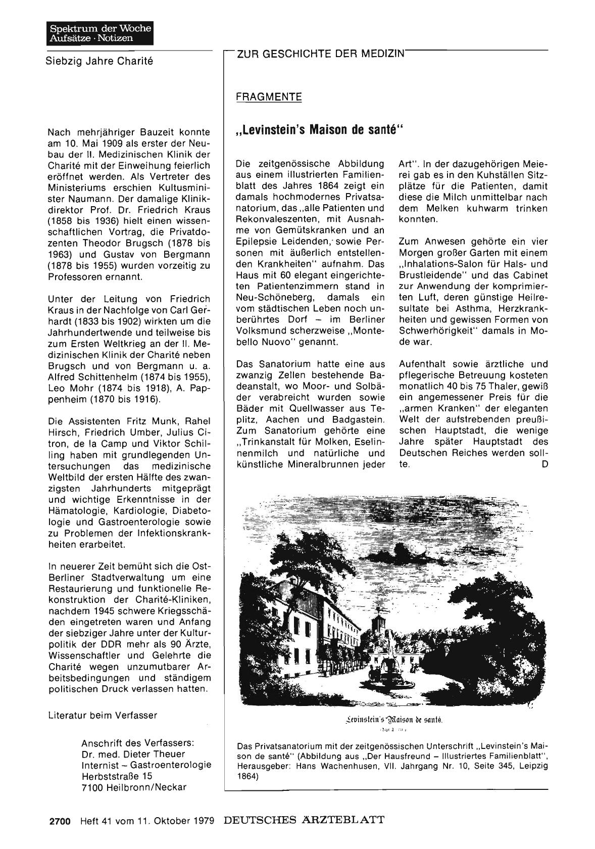 Vorschauseite 1: FRAGMENTE: „Levinstein's Maison de sante