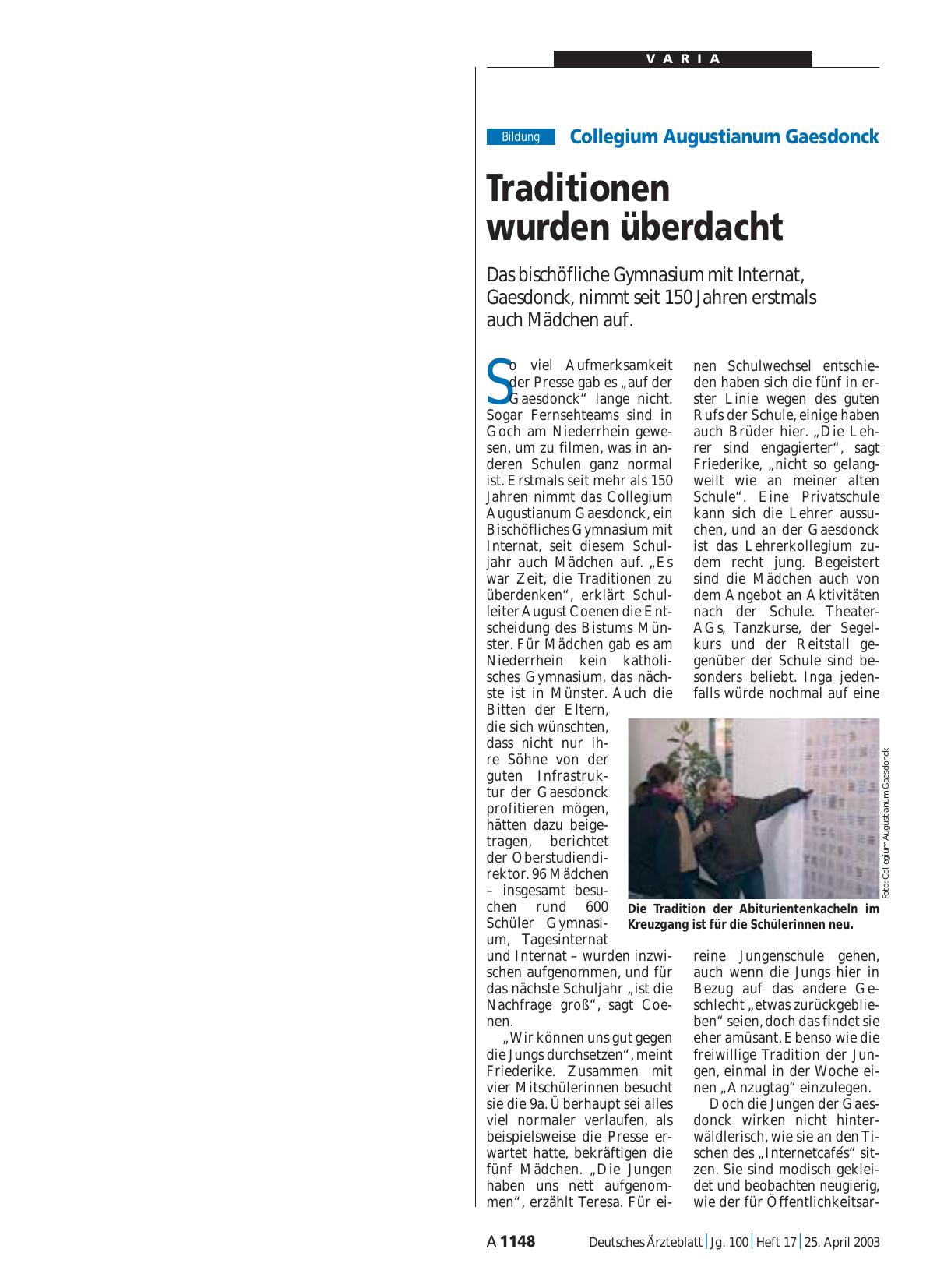 Vorschauseite 1: Collegium Augustianum Gaesdonck: Traditionen wurden überdacht