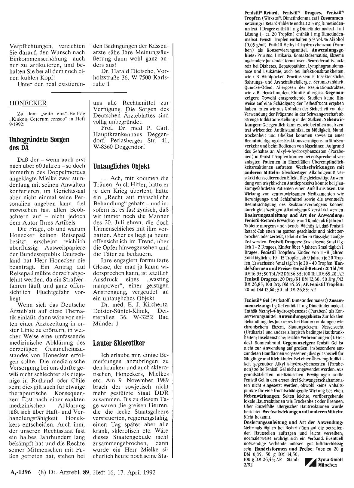 Vorschauseite 1: HONECKER: Unbegründete Sorgen des DÄ