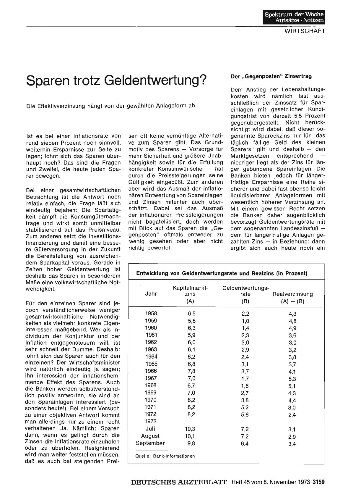Vorschauseite 1: Sparen trotz Geldentwertung?