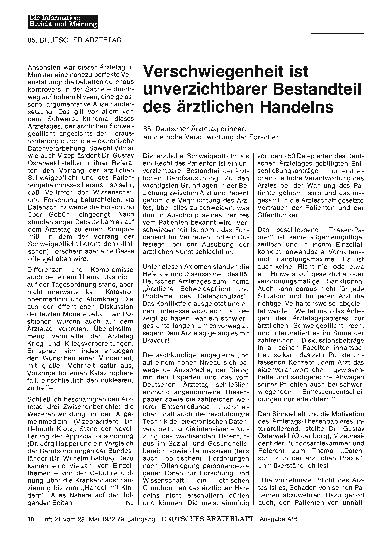 Vorschauseite 1: Verschwiegenheit ist unverzichtbarer Bestandteil des ärztlichen Handelns