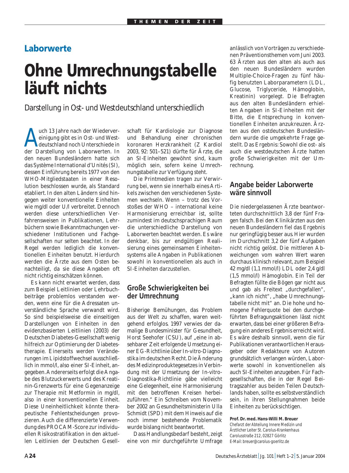 Vorschauseite 1: Laborwerte: Ohne Umrechnungstabelle läuft nichts