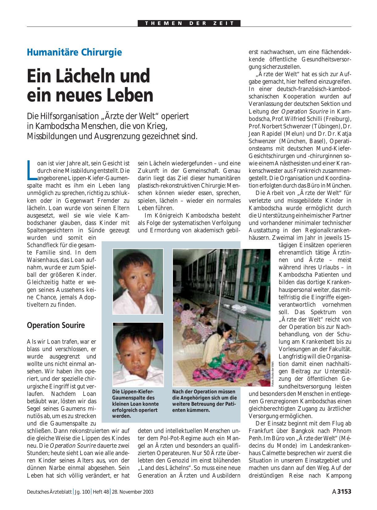 Vorschauseite 1: Humanitäre Chirurgie: Ein Lächeln und ein neues Leben
