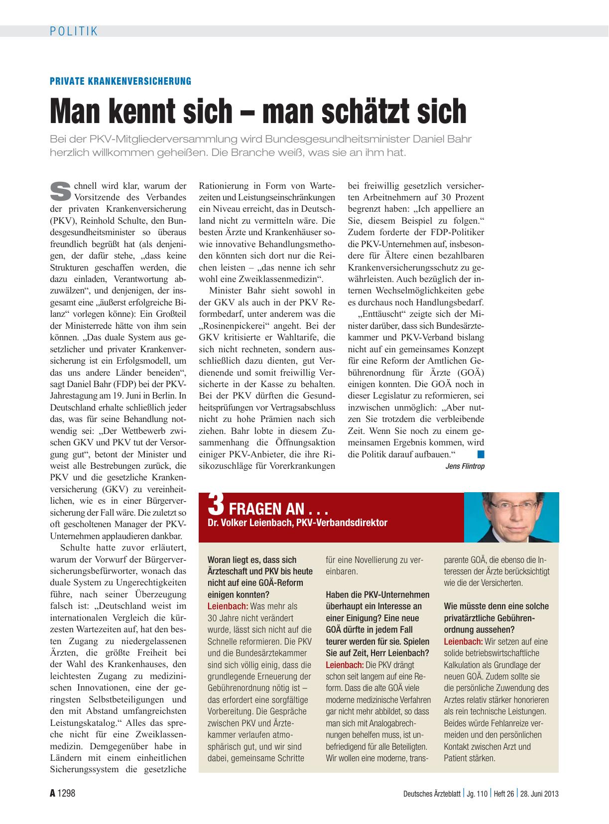 Vorschauseite 1: Private Krankenversicherung: Man kennt sich – man schätzt sich