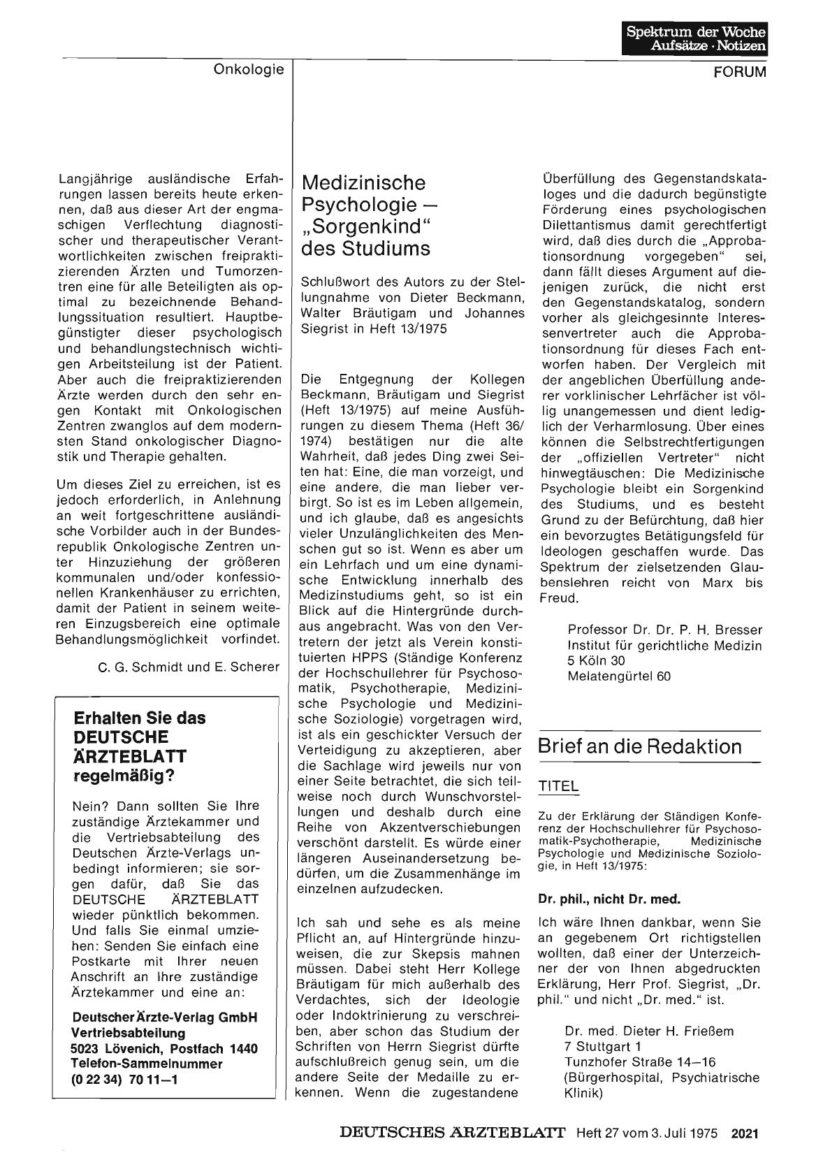 Vorschauseite 1: Medizinische Psychologie — „Sorgenkind“ des Studiums
