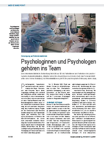 Vorschauseite 1: Versorgung auf Intensivstationen: Psychologinnen und Psychologen gehören ins Team
