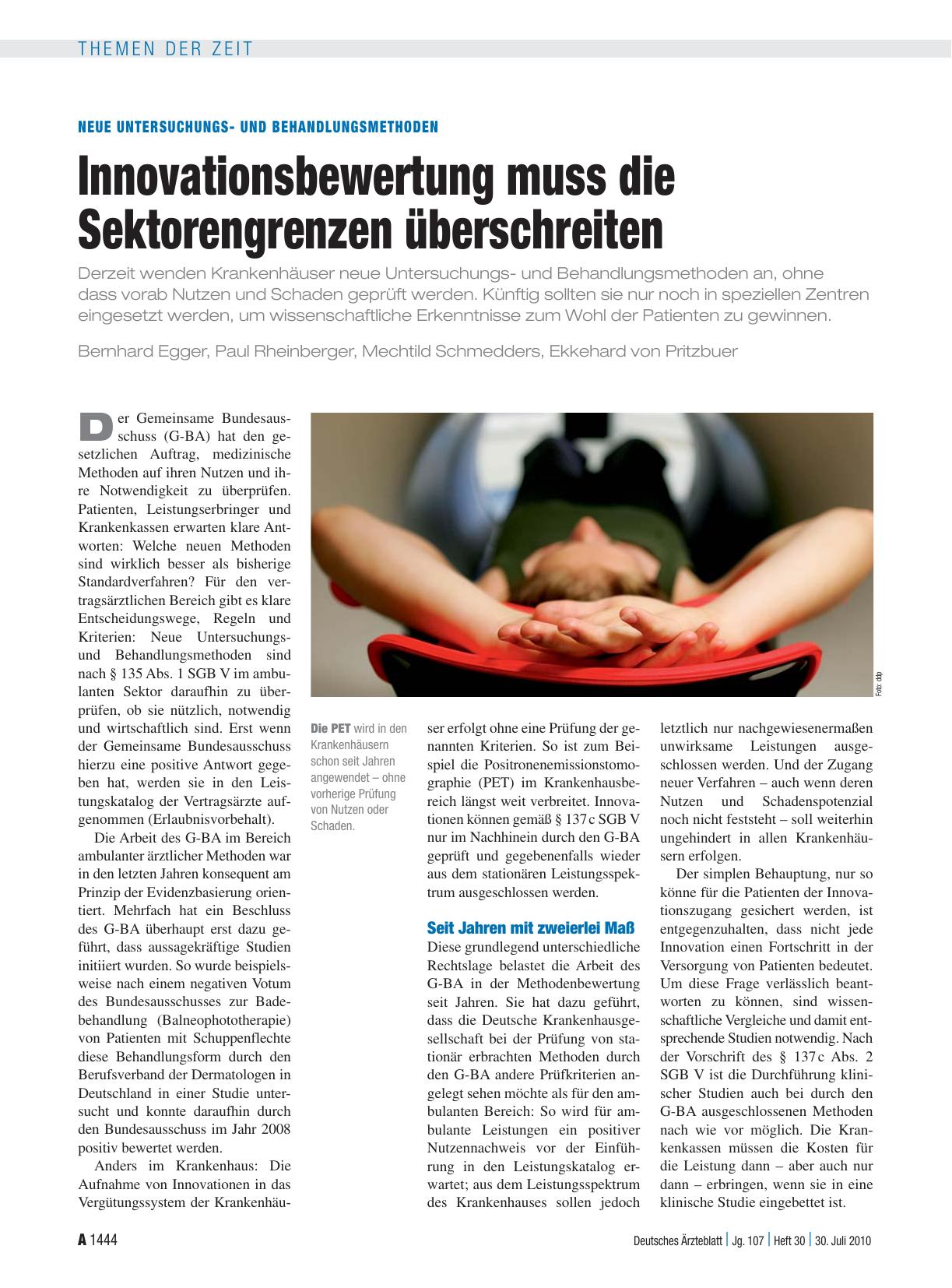 Vorschauseite 1: Neue Untersuchungsund Behandlungsmethoden: Innovationsbewertung muss die Sektorengrenzen überschreiten