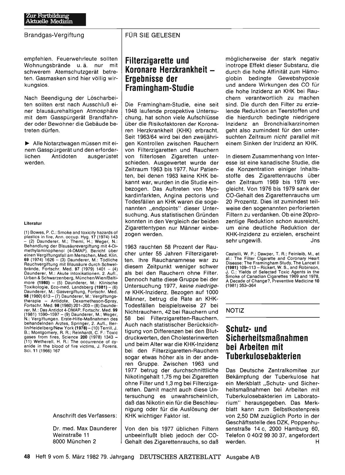 Vorschauseite 1: Filterzigarette und Koronare Herzkrankheit - Ergebnisse der Framingham-Studie