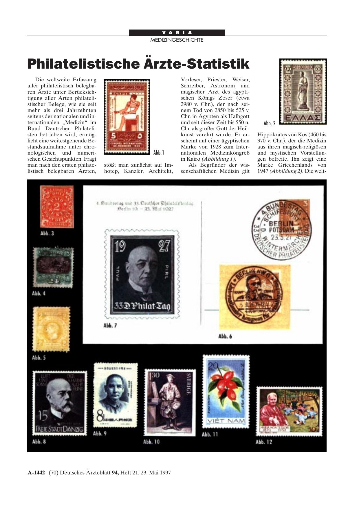 Vorschauseite 1: Philatelistische Ärzte-Statistik
