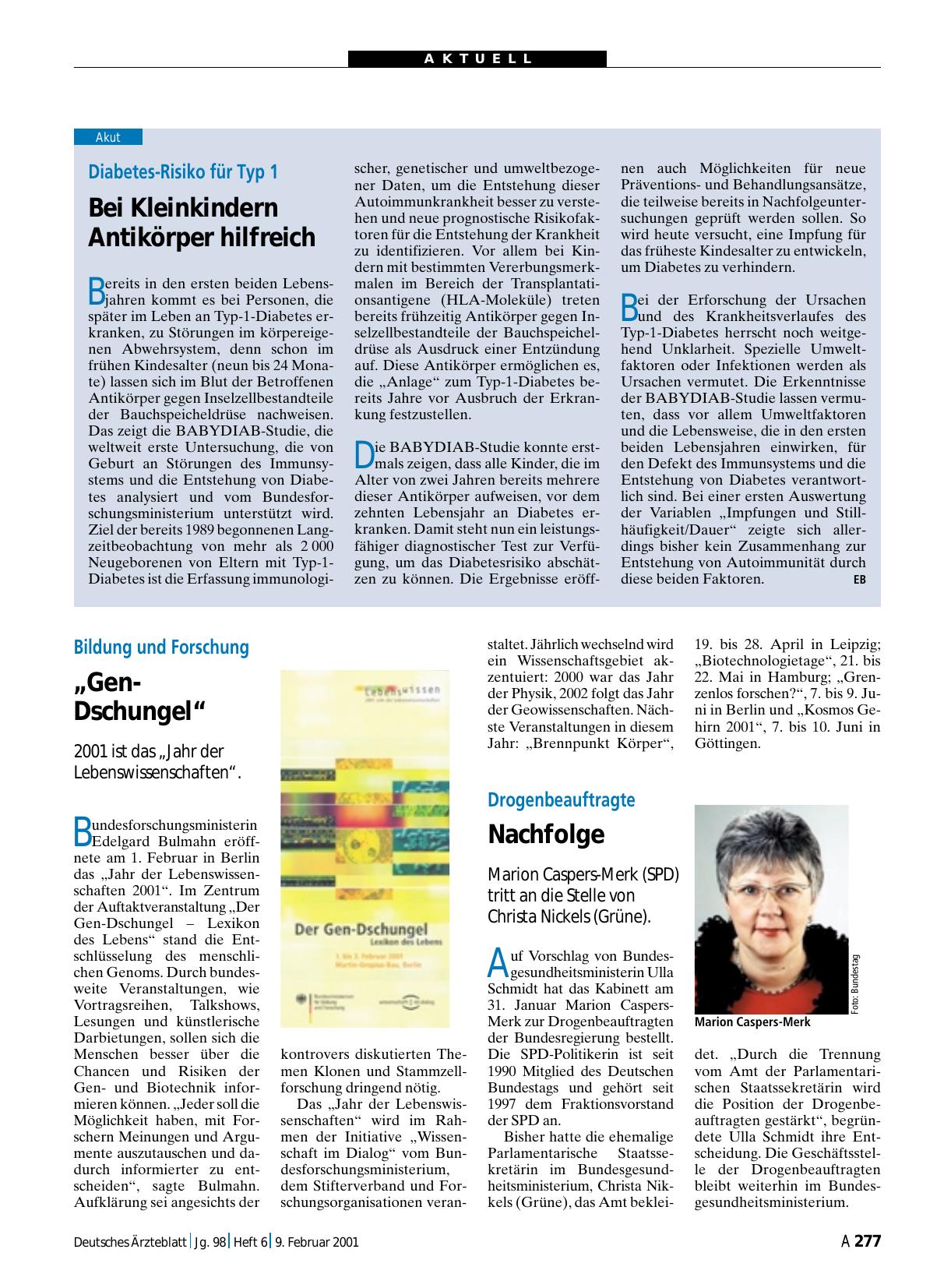 Vorschauseite 1: Diabetes-Risiko für Typ 1: Bei Kleinkindern Antikörper hilfreich