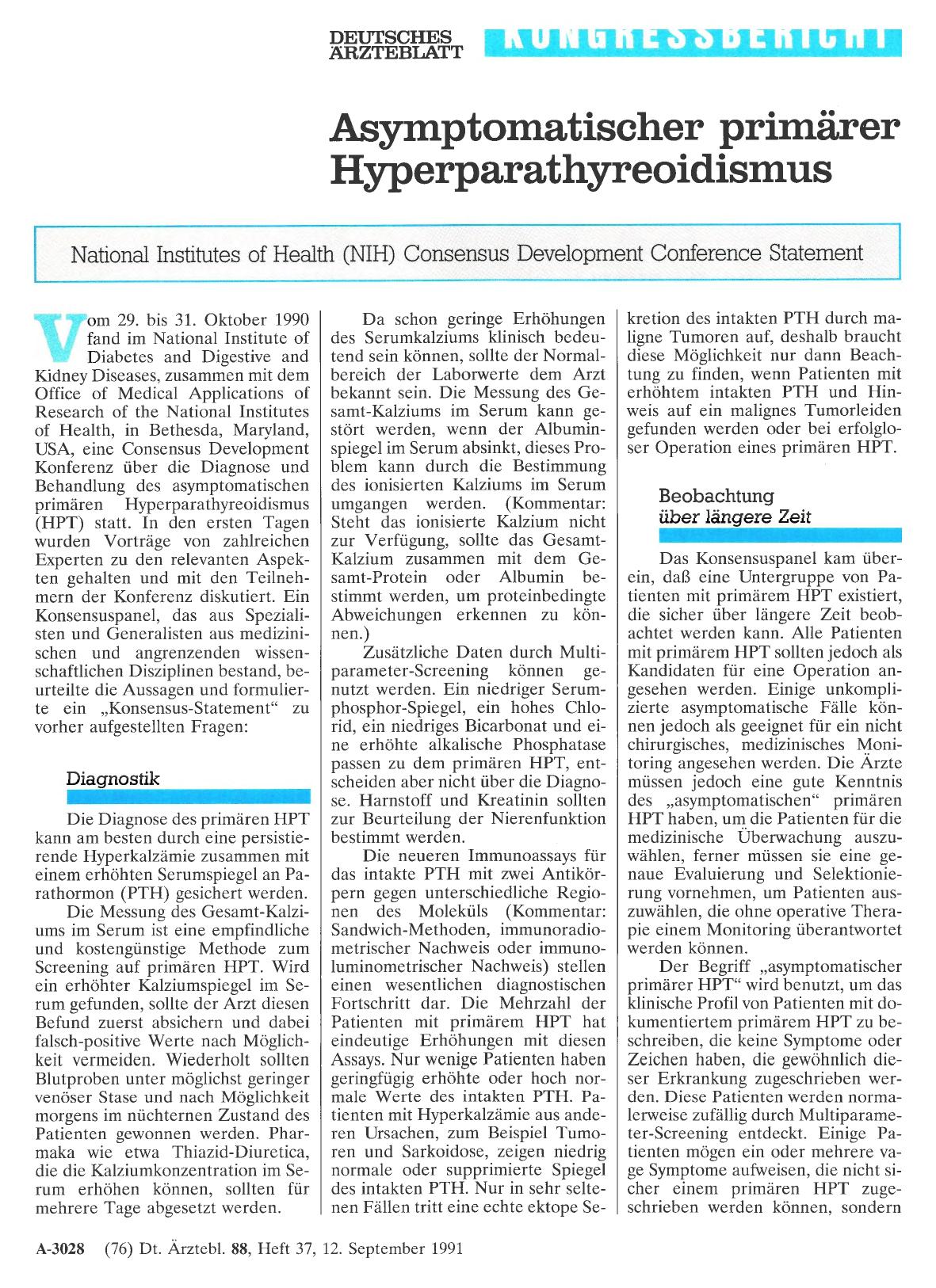 Vorschauseite 1: Asymptomatischer primärer Hyperparathyreoidismus