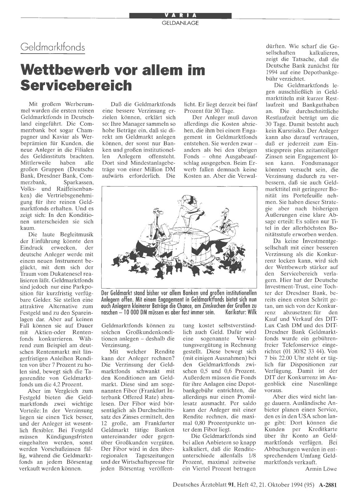 Vorschauseite 1: Geldmarktfonds: Wettbewerb vor allem im Servicebereich