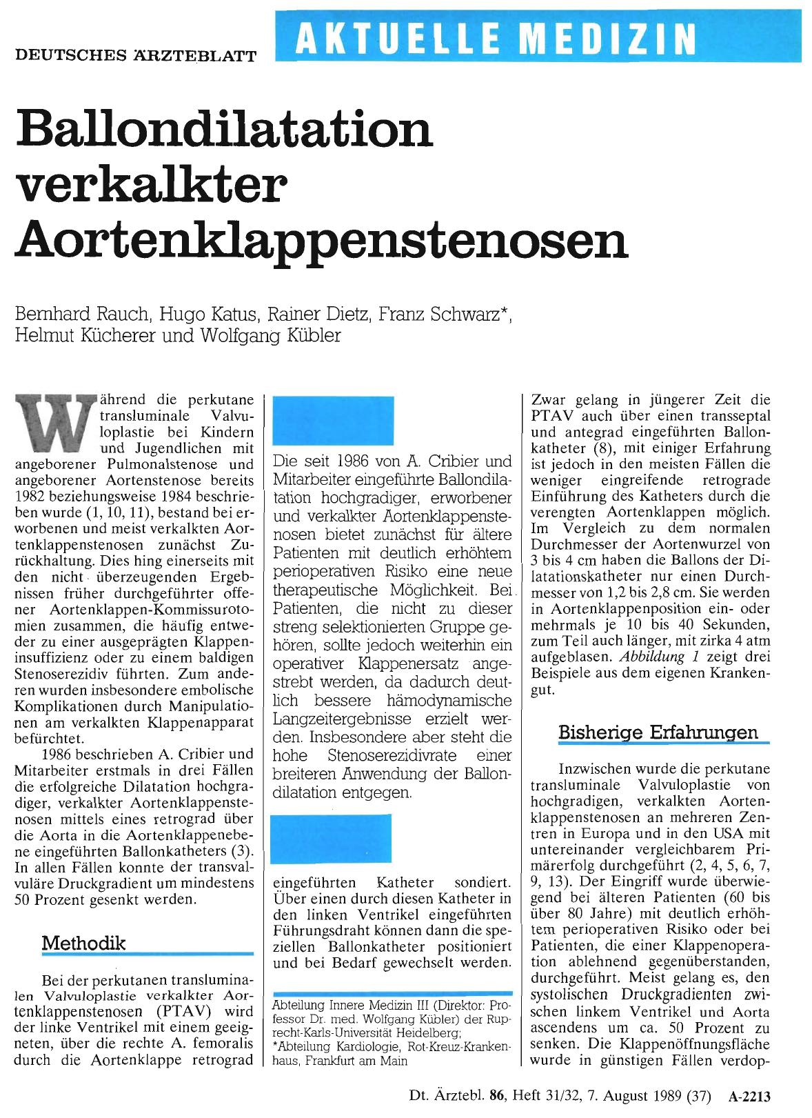 Vorschauseite 1: Ballondilatation verkalkter Aortenklappenstenosen