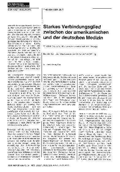 Vorschauseite 1: Starkes Verbindungsglied zwischen der amerikanischen und der deutschen Medizin