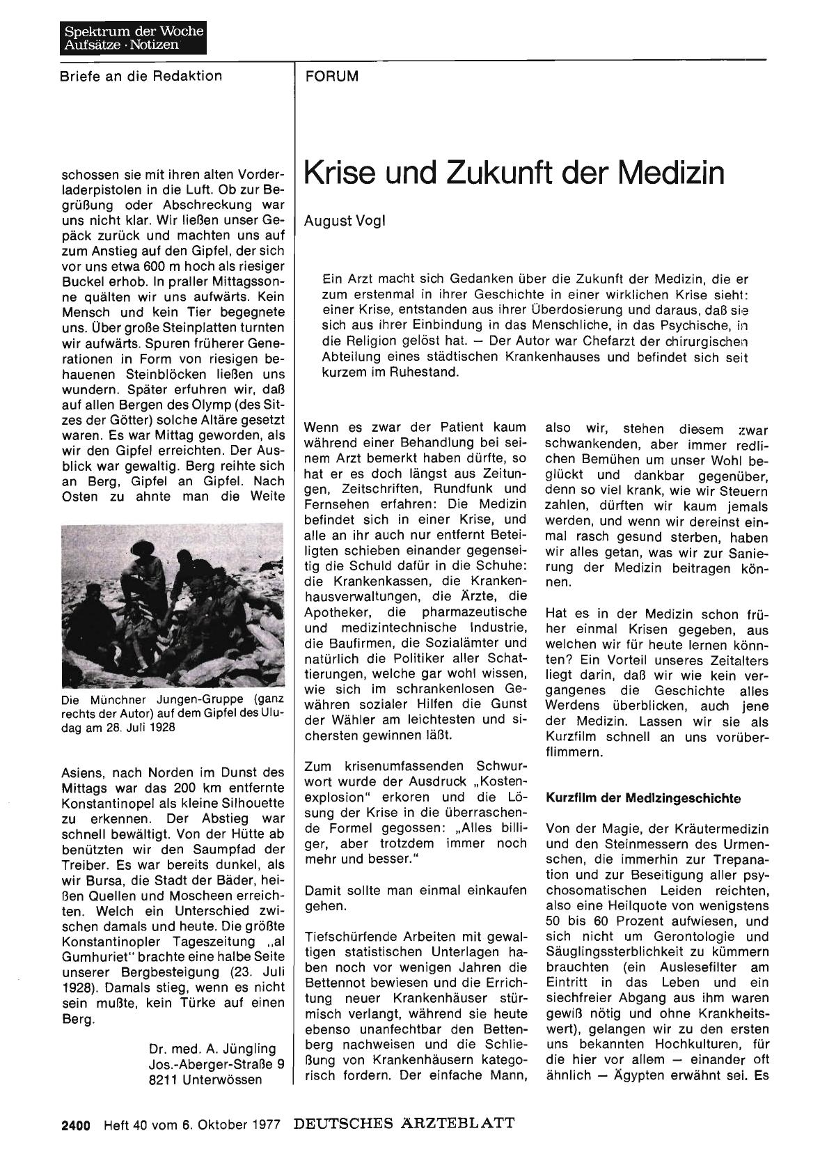 Vorschauseite 1: Krise und Zukunft der Medizin