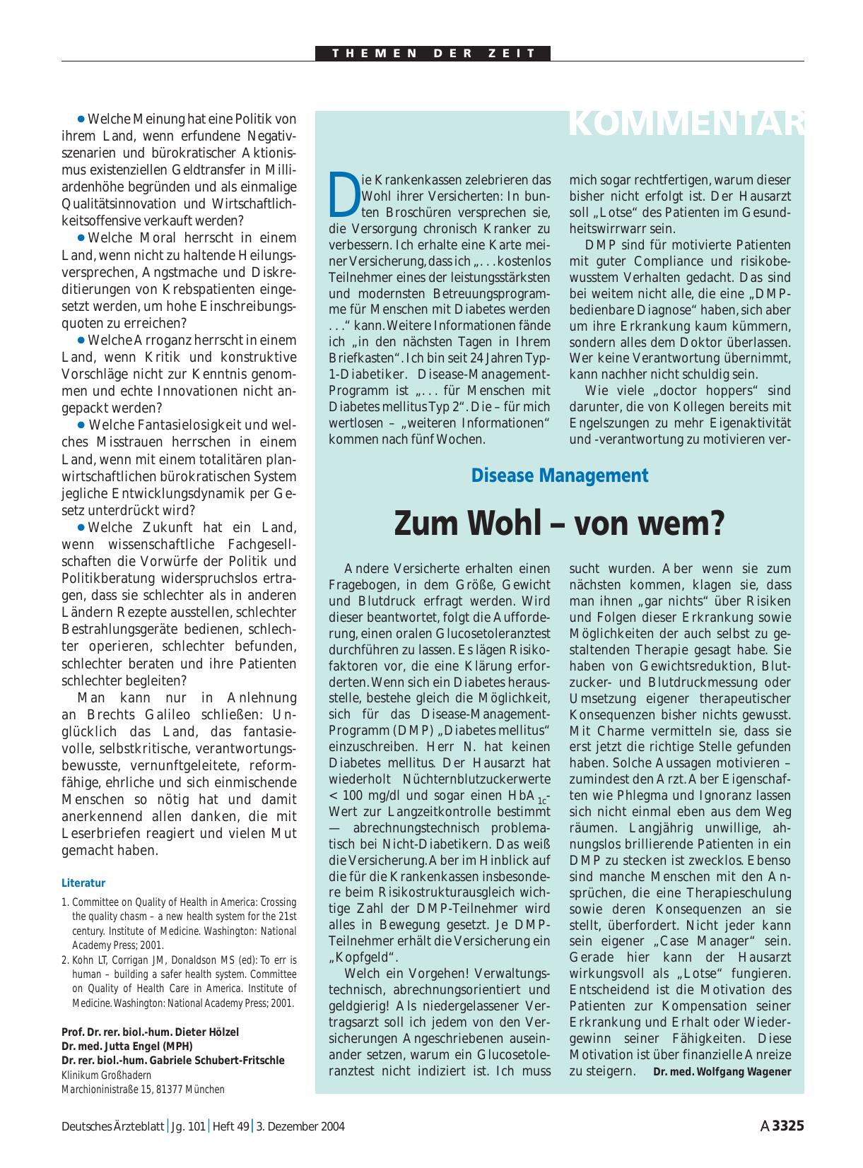 Vorschauseite 1: Disease Management: Zum Wohl – von wem?