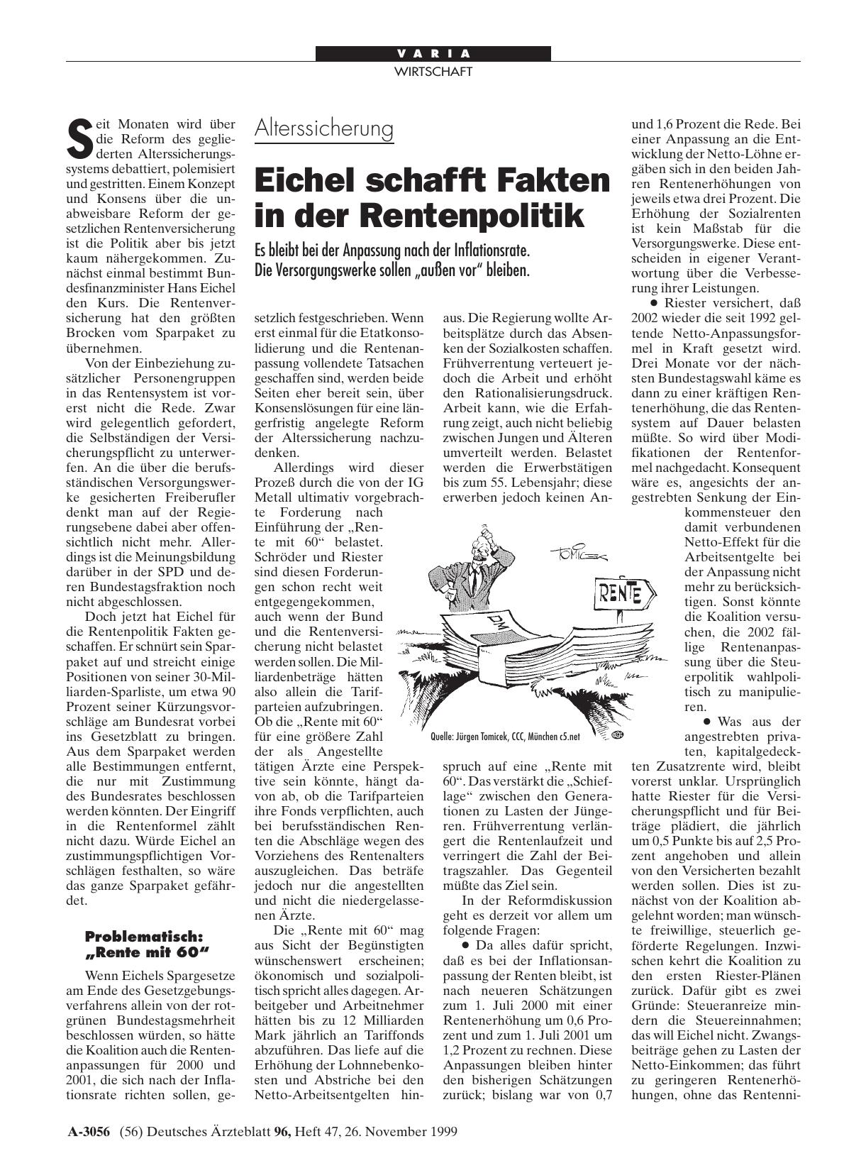 Vorschauseite 1: Alterssicherung: Eichel schafft Fakten in der Rentenpolitik