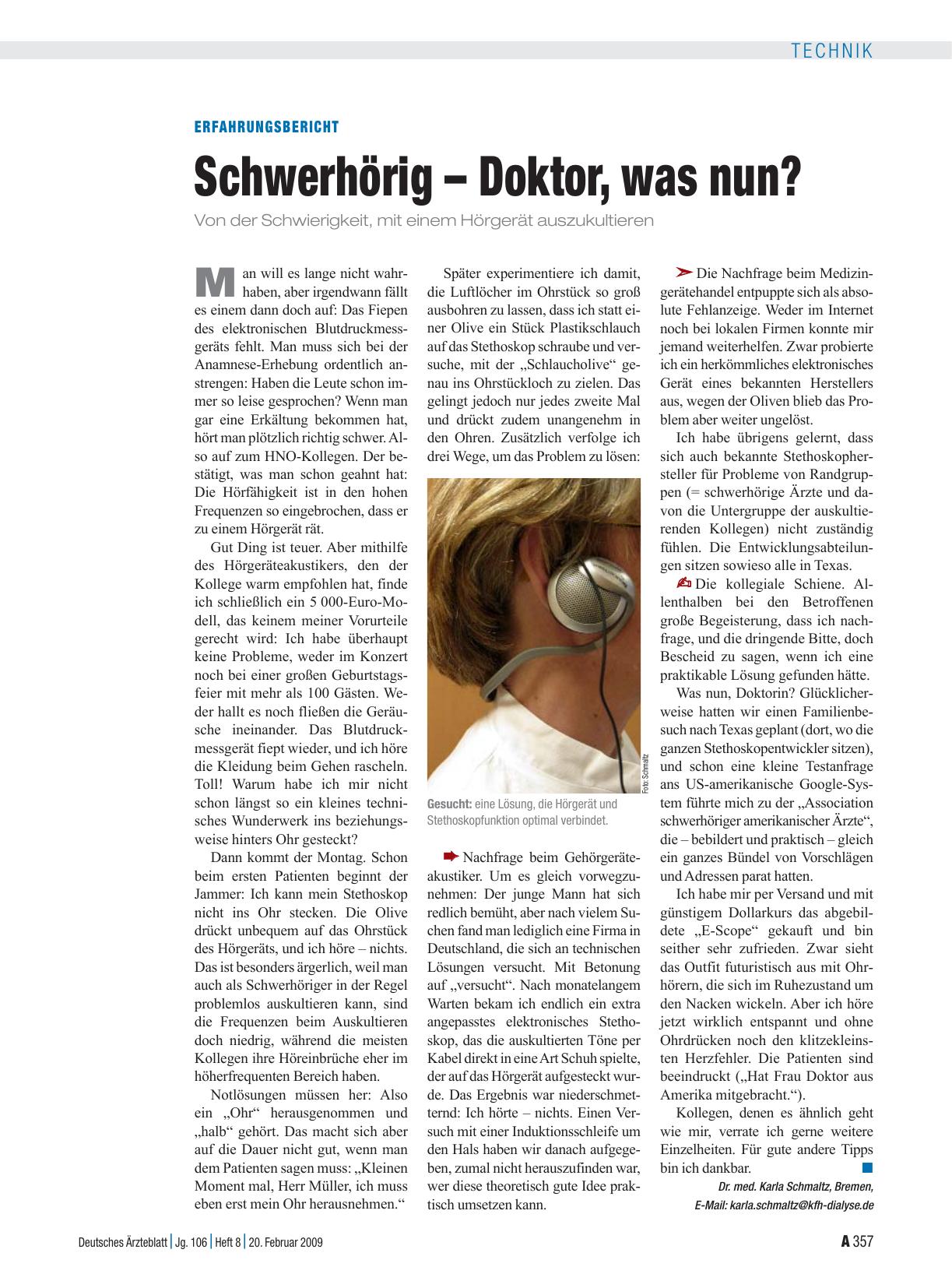 Vorschauseite 1: Erfahrungsbericht: Schwerhörig – Doktor, was nun?
