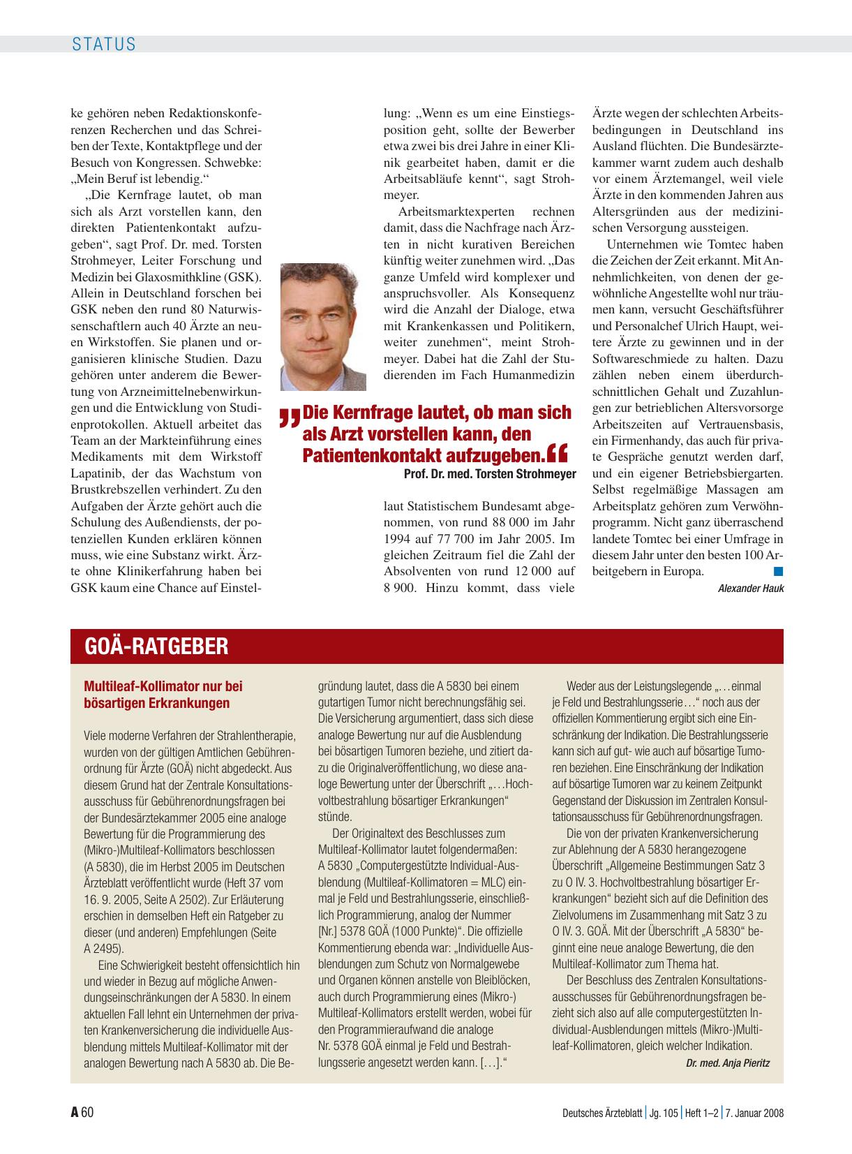 Vorschauseite 1: Multileaf-Kollimator nur bei bösartigen Erkrankungen