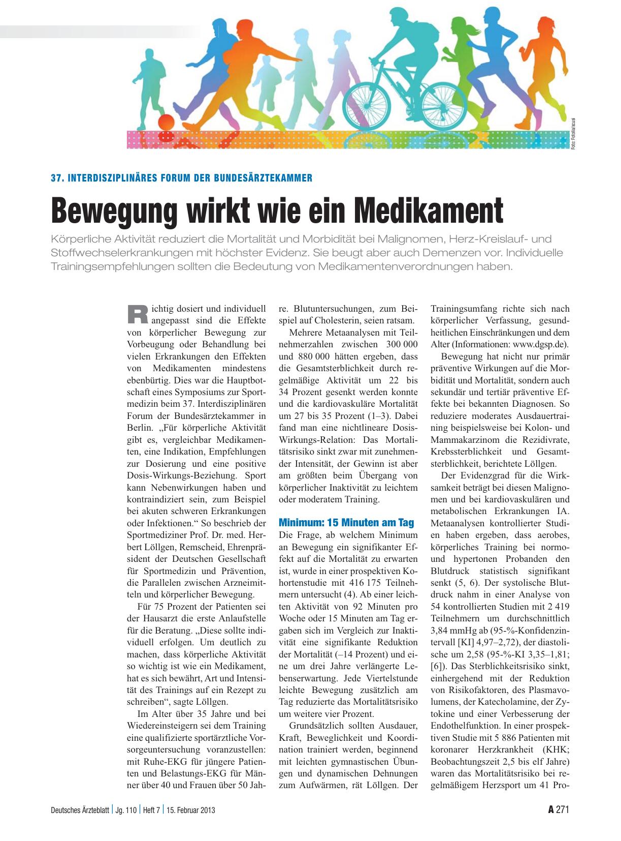 Vorschauseite 1: 37. Interdisziplinäres Forum der Bundesärztekammer: Bewegung wirkt wie ein Medikament