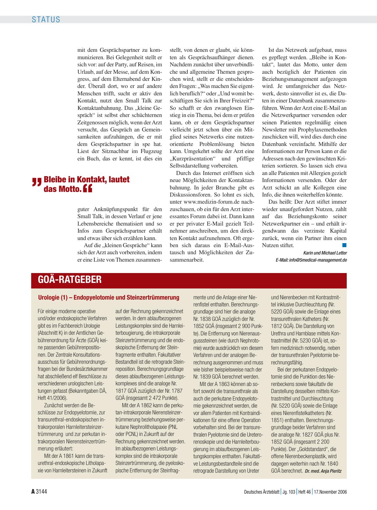Vorschauseite 1: Urologie (1) – Endopyelotomie und Steinzertrümmerung