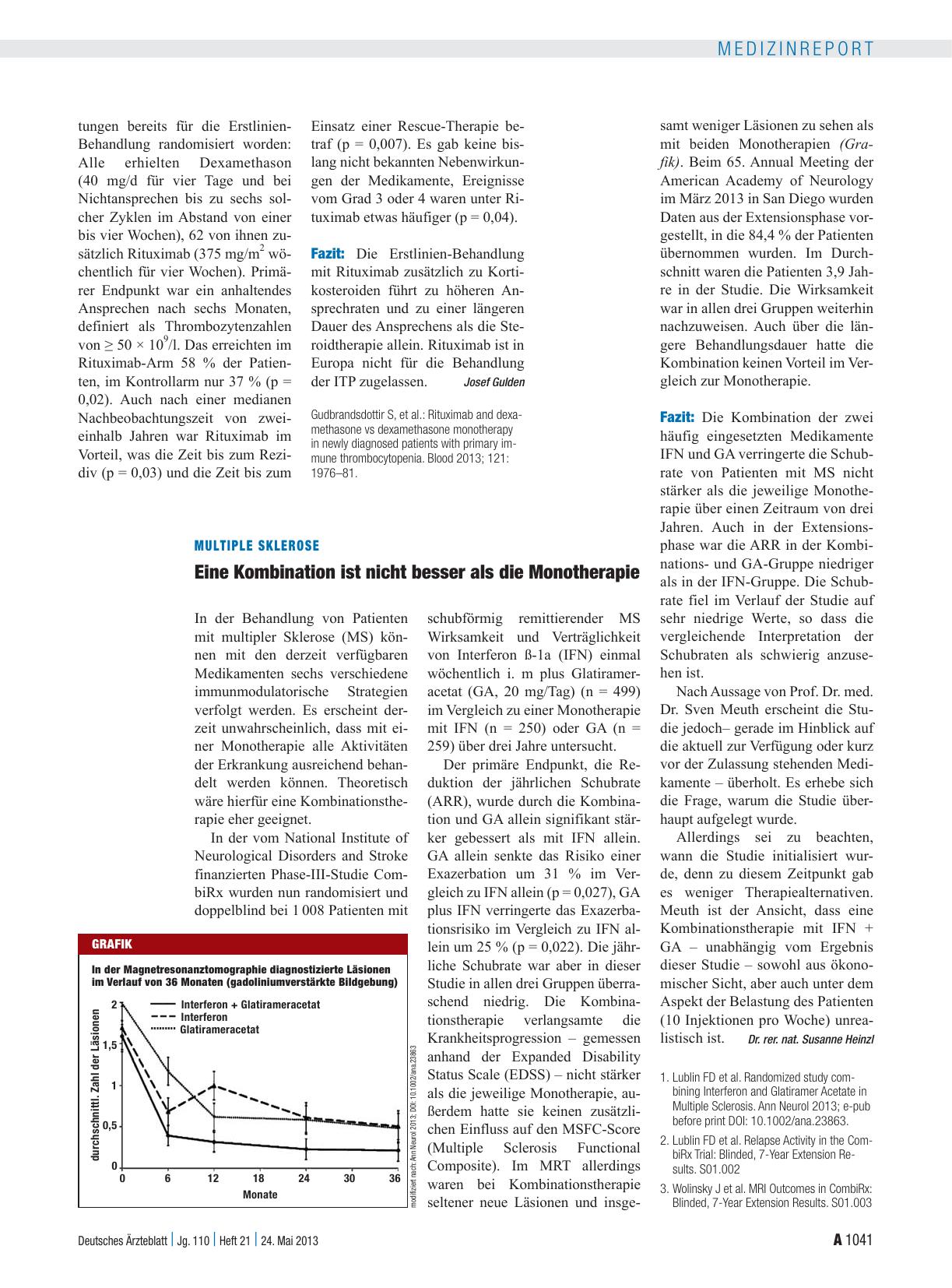 Vorschauseite 1: Multiple Sklerose: Eine Kombination ist nicht besser als die Monotherapie