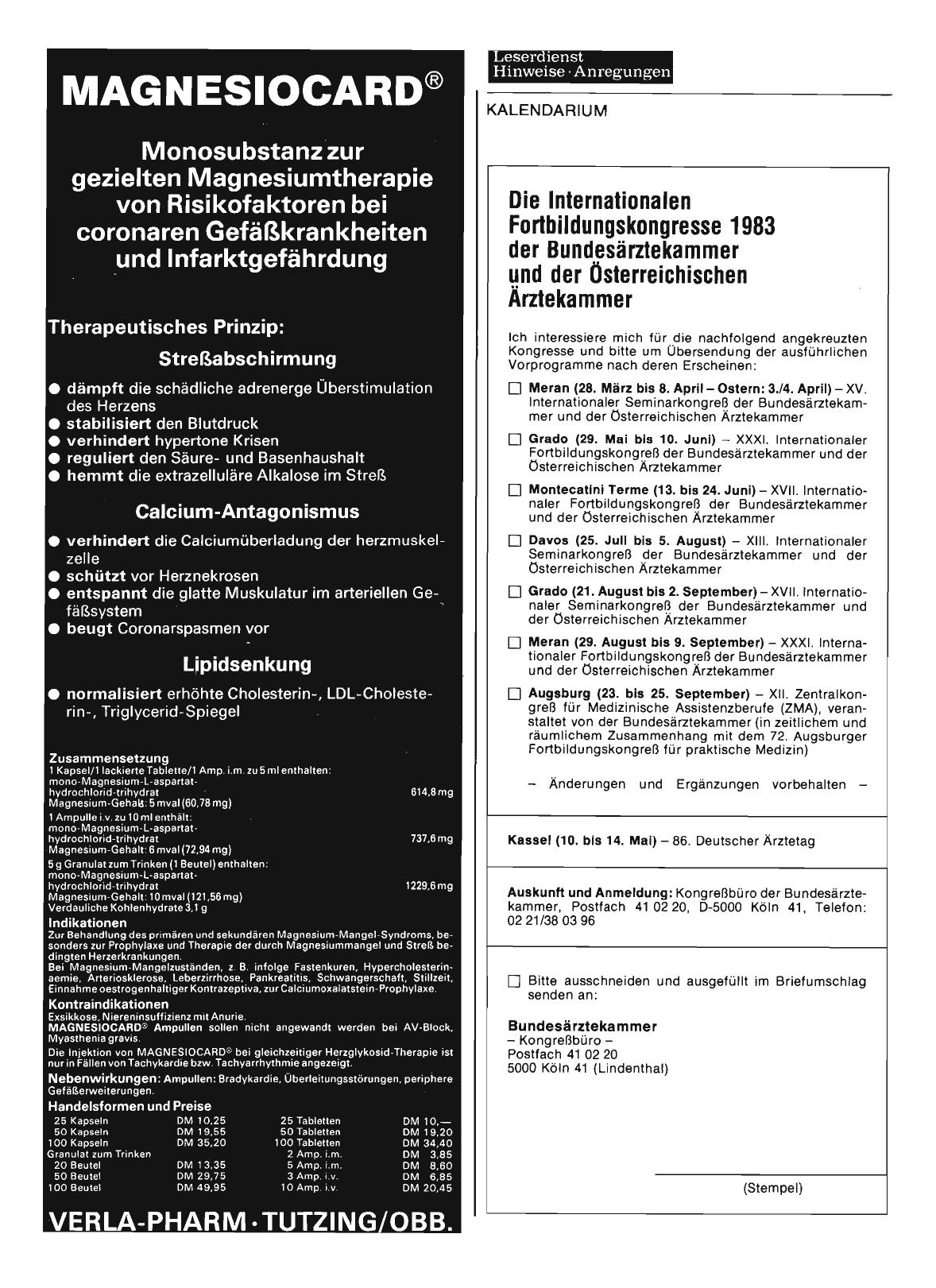 Vorschauseite 1: Die Internationalen Fortbildungskongresse 1983 der Bundesärztekammer und der Österreichischen Ärztekammer