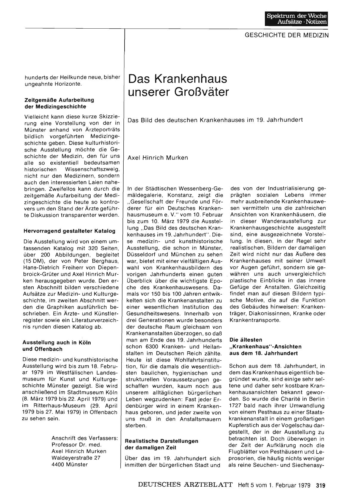 Vorschauseite 1: Das Krankenhaus unserer Großväter: Das Bild des deutschen Krankenhauses im 19. Jahrhundert