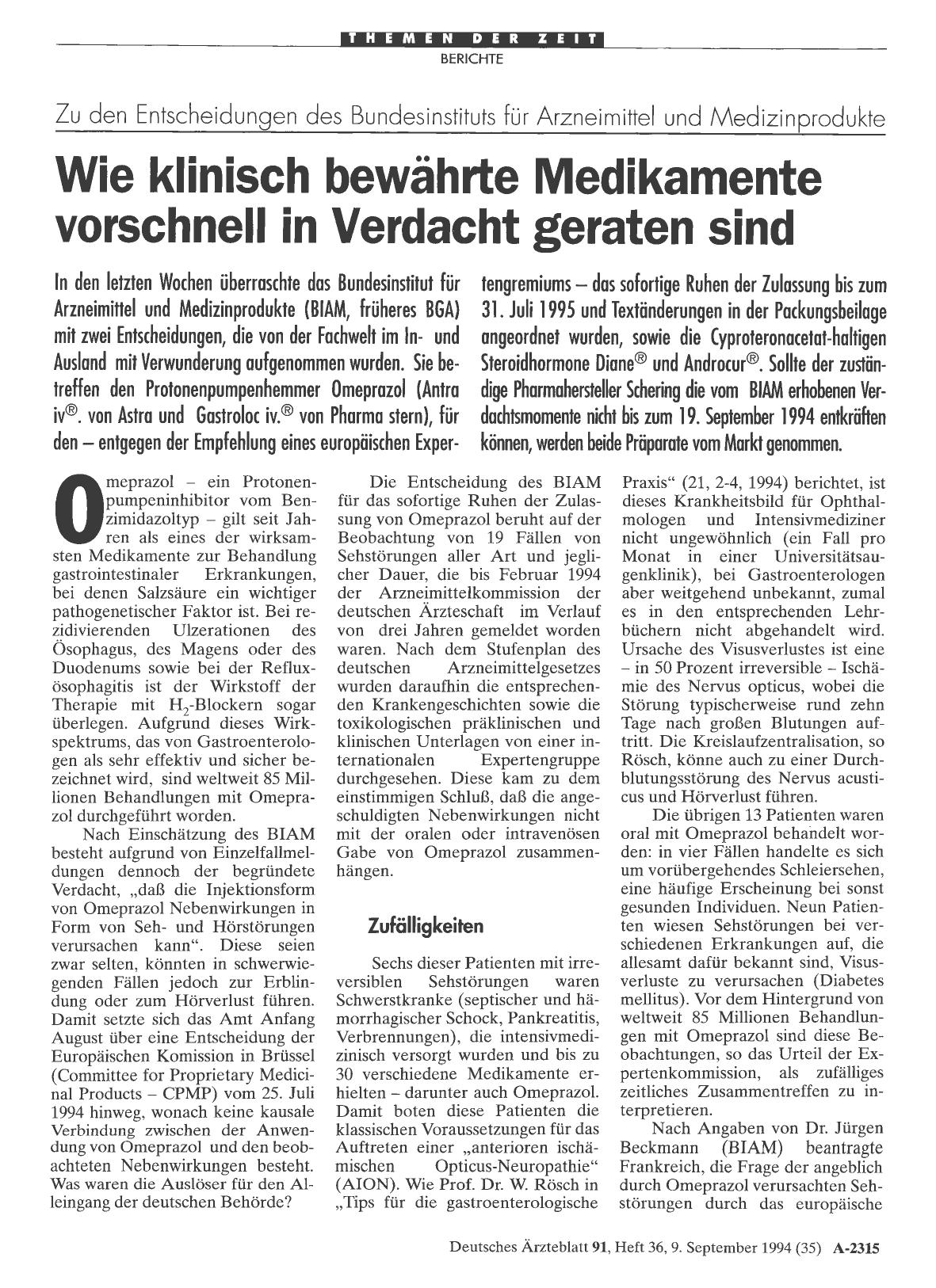 Vorschauseite 1: Zu den Entscheidungen des Bundesinstituts für Arzneimittel und Medizinprodukte: Wie klinisch bewährte Medikamente vorschnell in Verdacht geraten sind