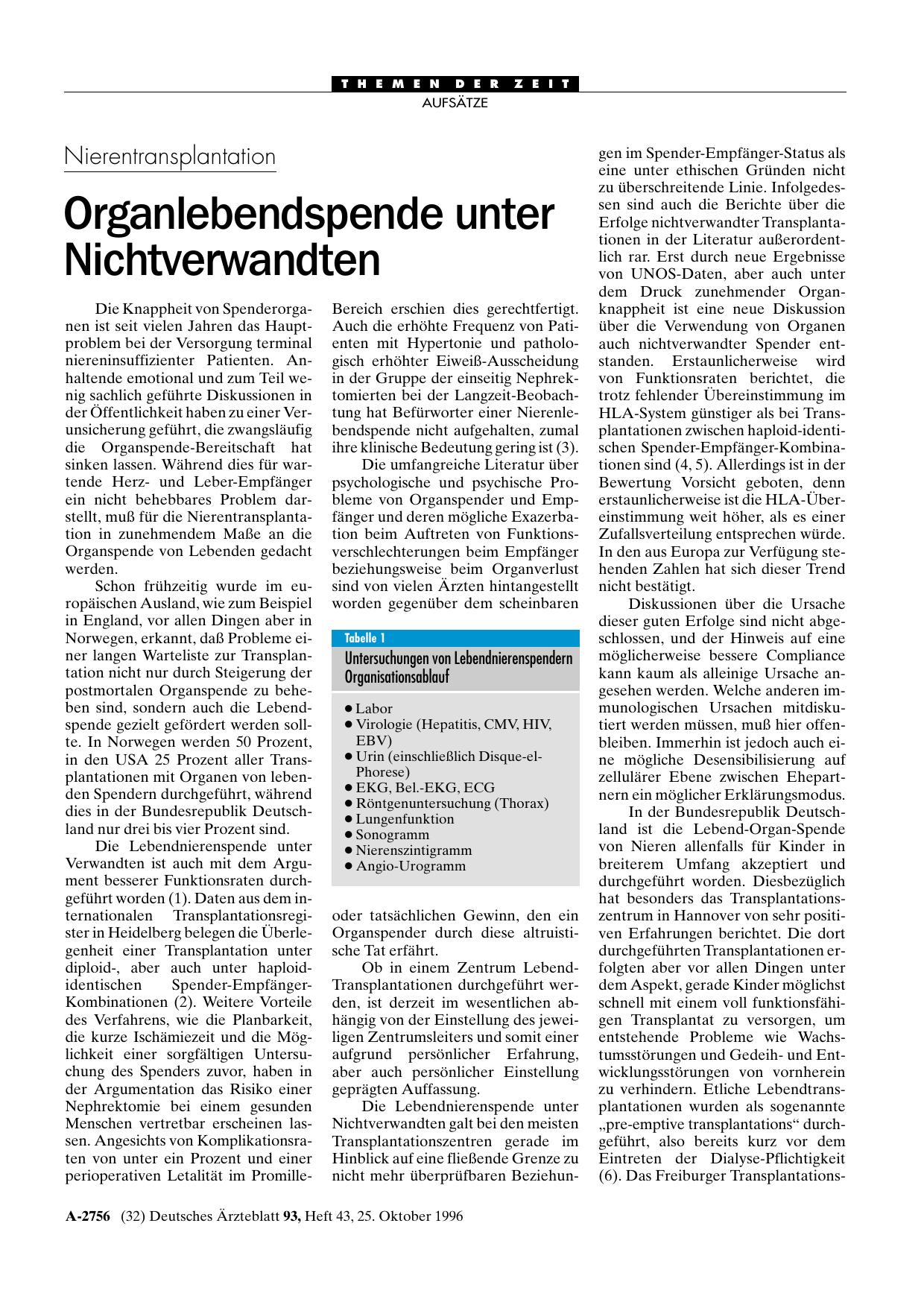 Vorschauseite 1: Nierentransplantation: Organlebendspende unter Nichtverwandten