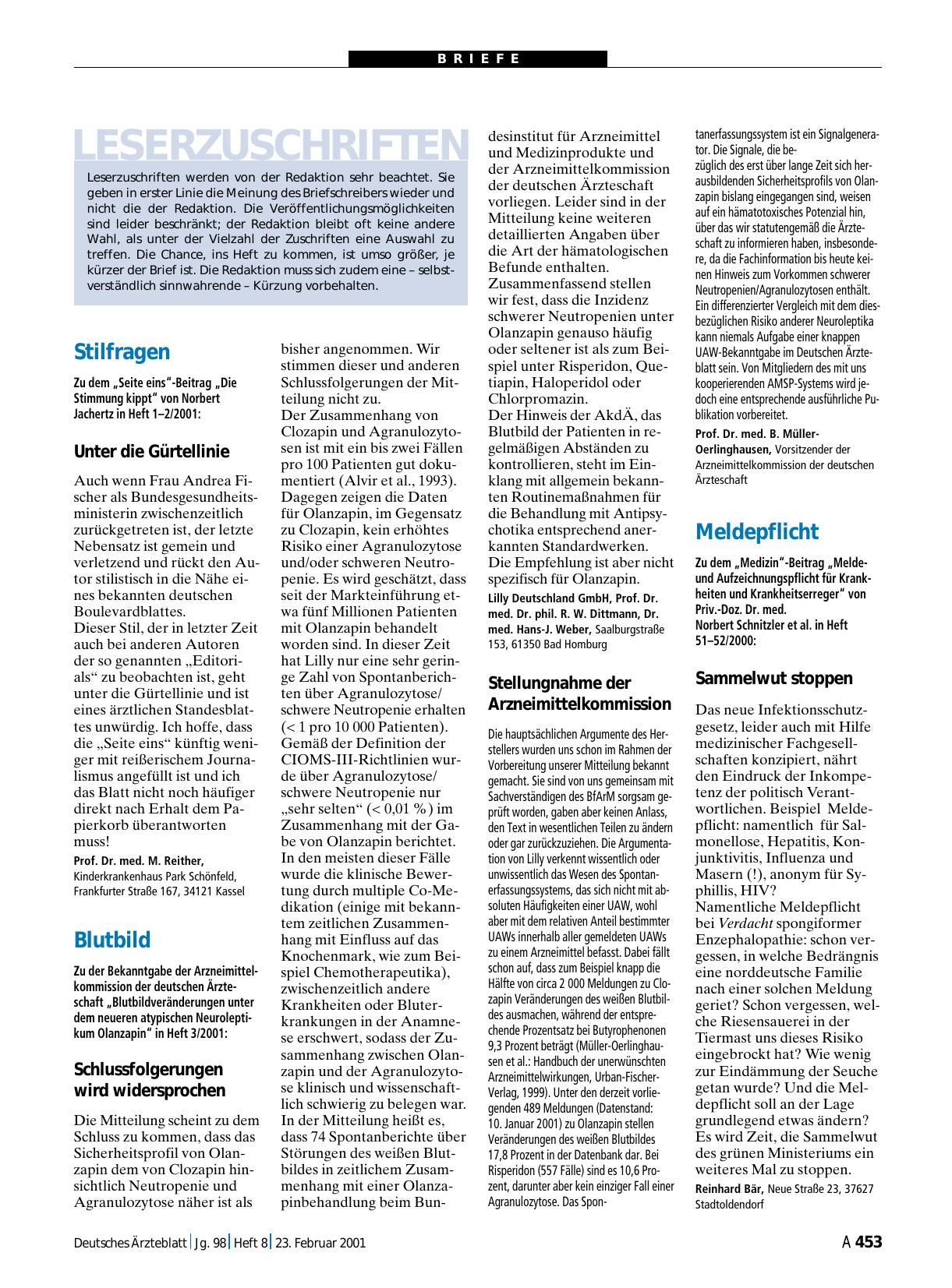 Vorschauseite 1: Blutbild: Schlussfolgerungen wird widersprochen