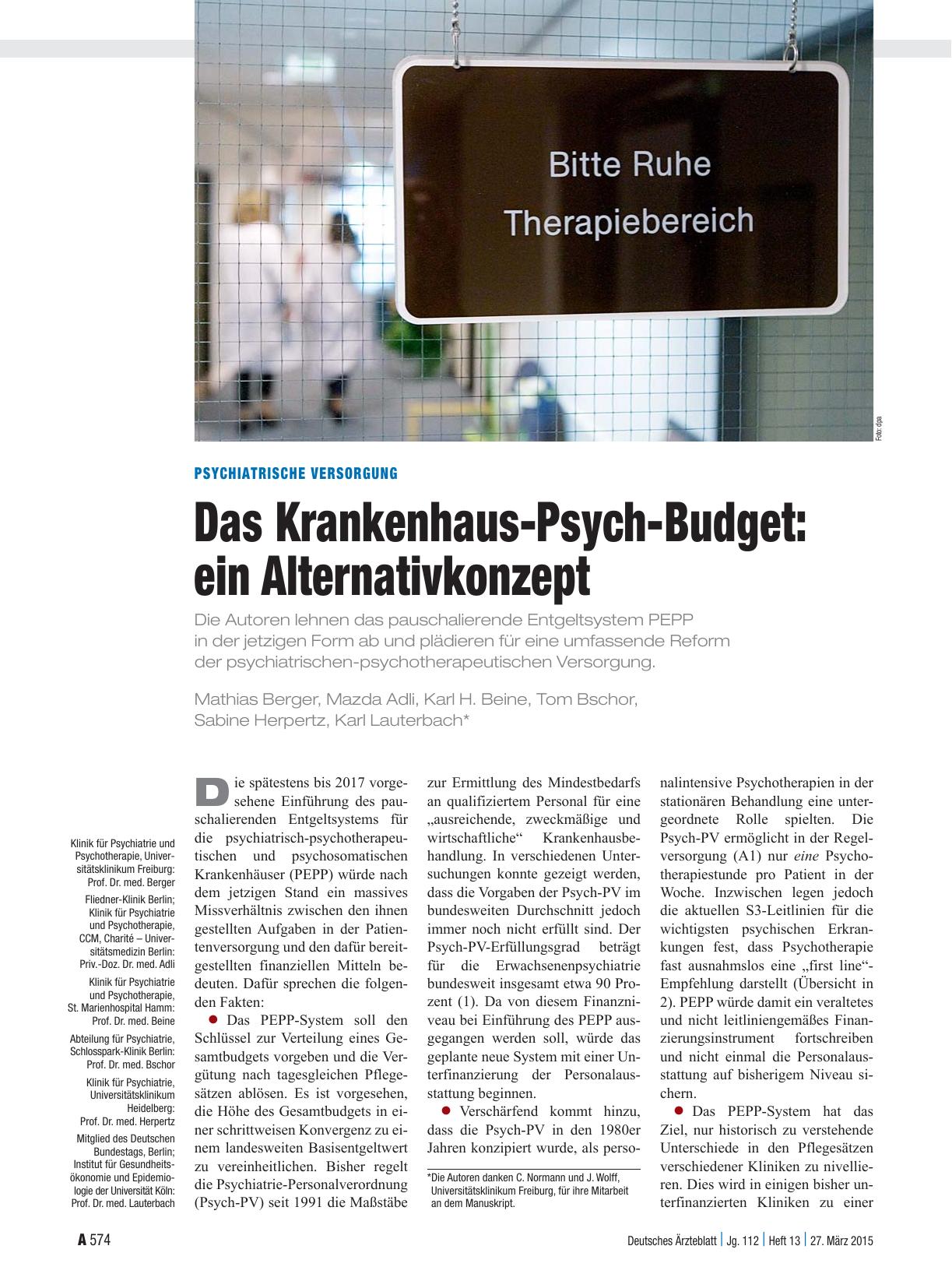 Vorschauseite 1: Psychiatrische Versorgung: Das Krankenhaus-Psych-Budget – ein Alternativkonzept