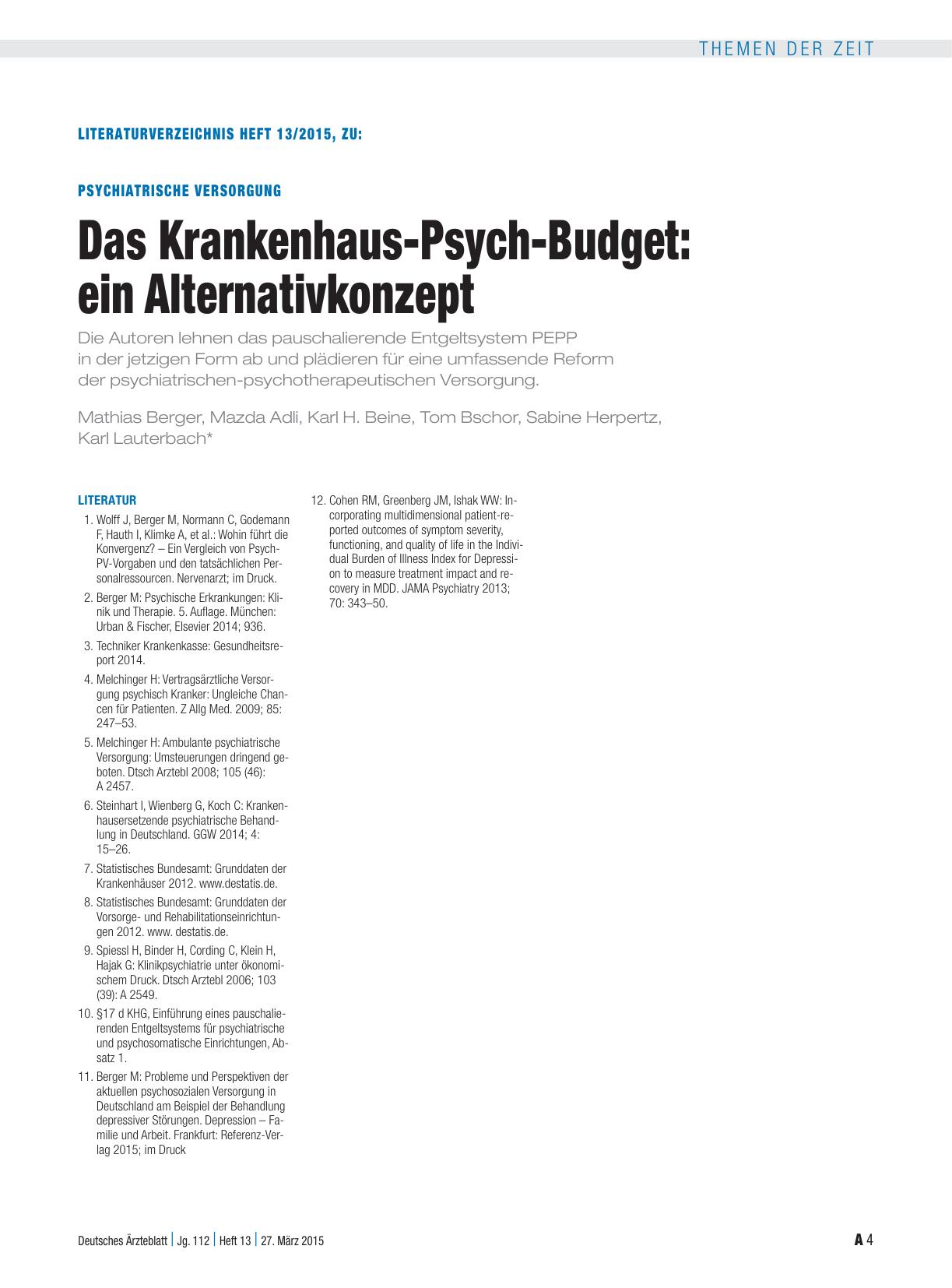 Vorschauseite 4: Psychiatrische Versorgung: Das Krankenhaus-Psych-Budget – ein Alternativkonzept