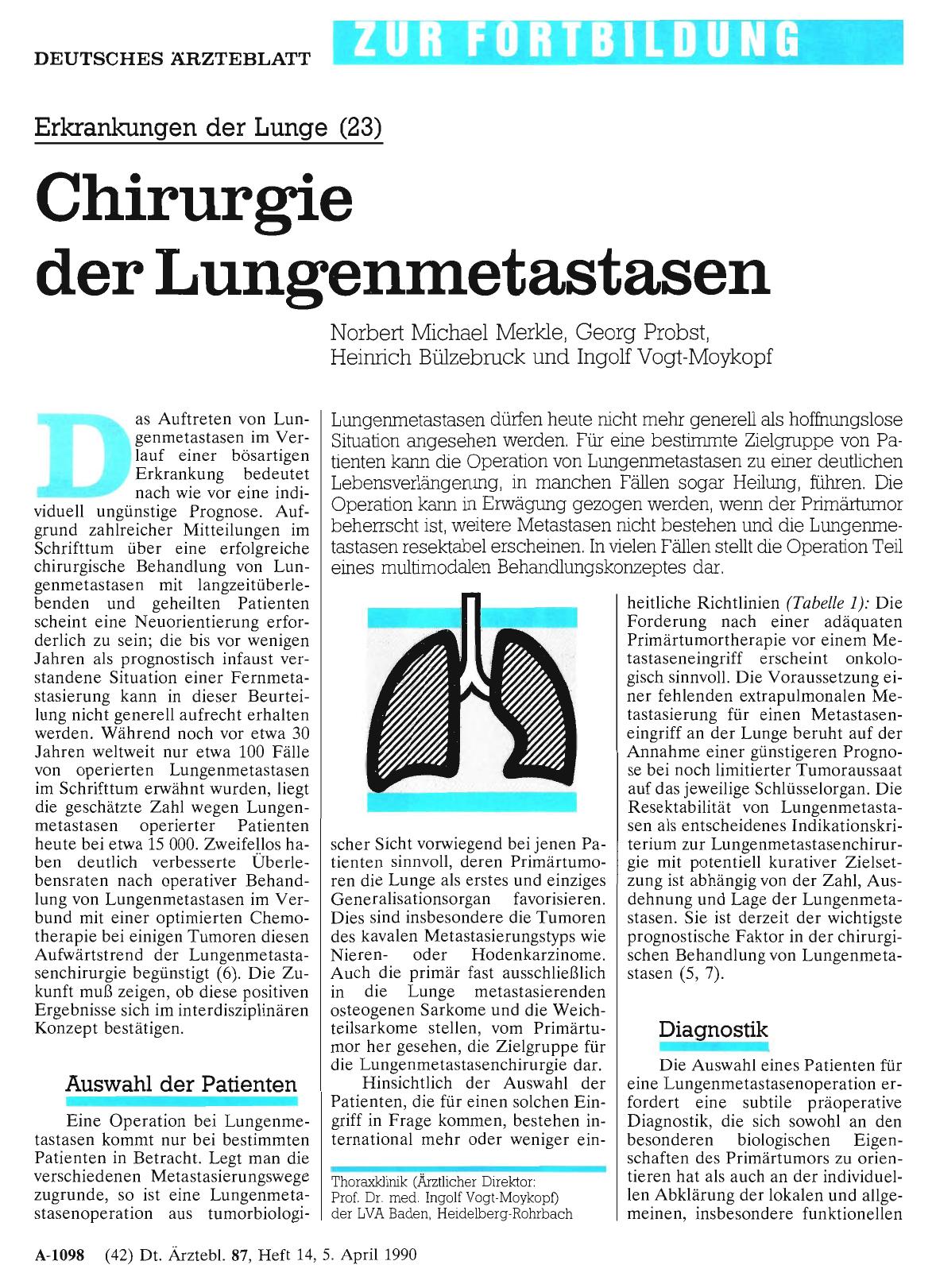 Vorschauseite 1: Erkrankungen der Lunge (23): Chirurgie der Lungenmetastasen