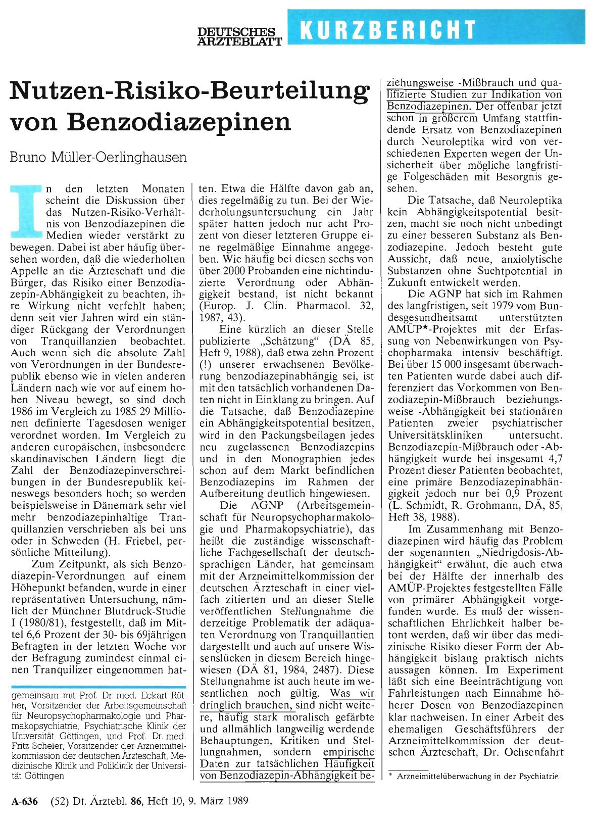 Vorschauseite 1: Nutzen-Risiko-Beurteilung von Benzodiazepinen