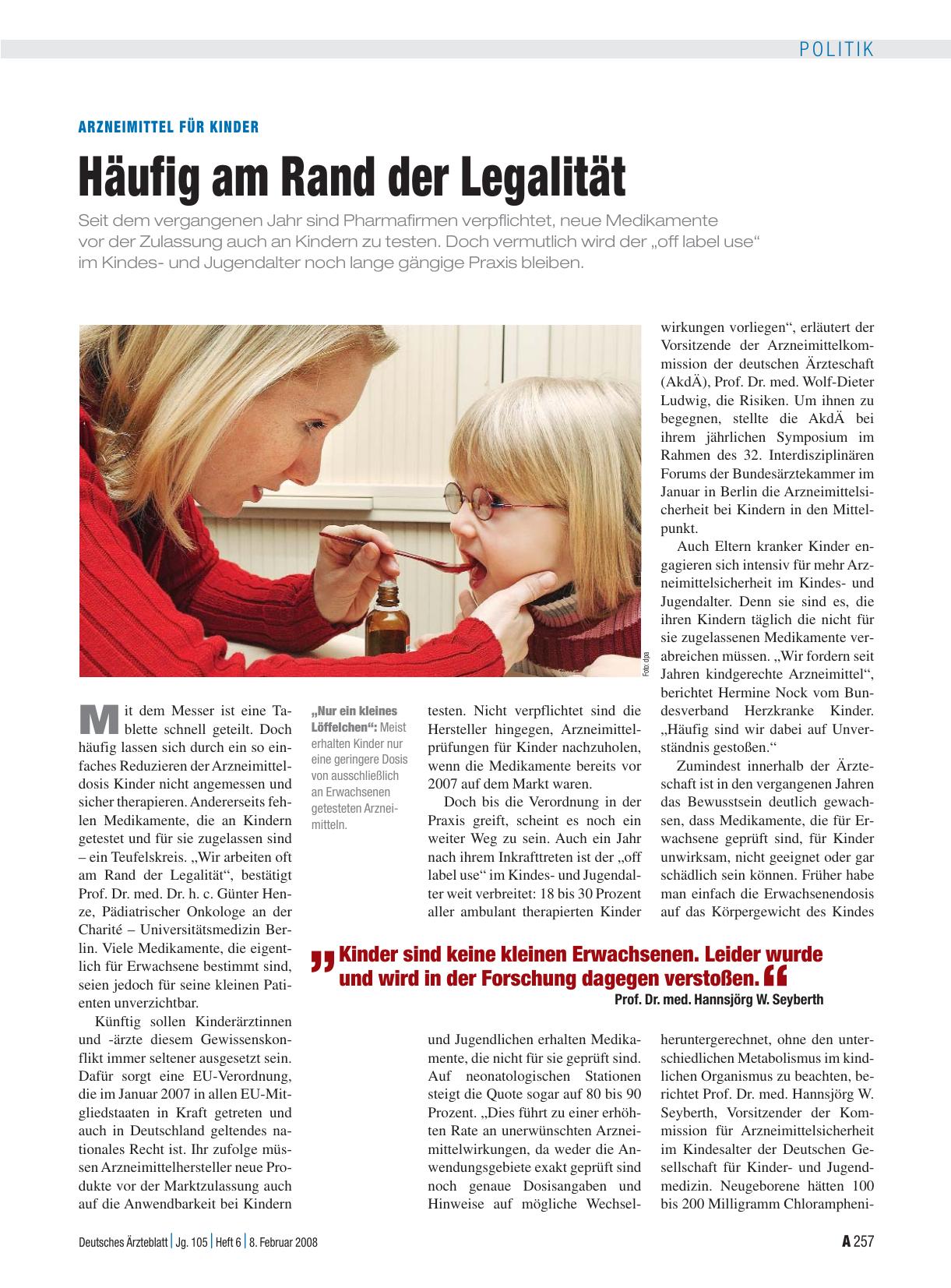 Vorschauseite 1: Arzneimittel für Kinder: Häufig am Rand der Legalität