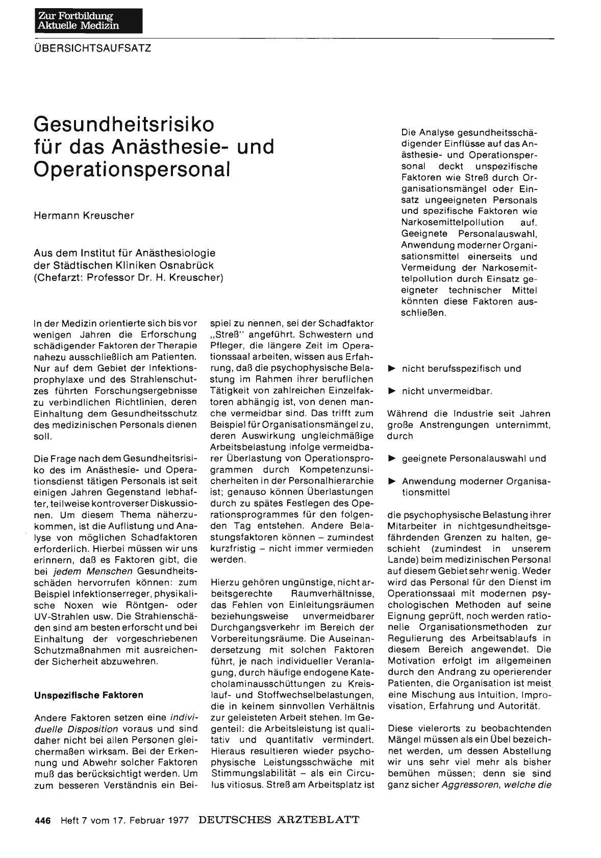 Vorschauseite 1: Gesundheitsrisiko für das Anästhesieund Operationspersonal