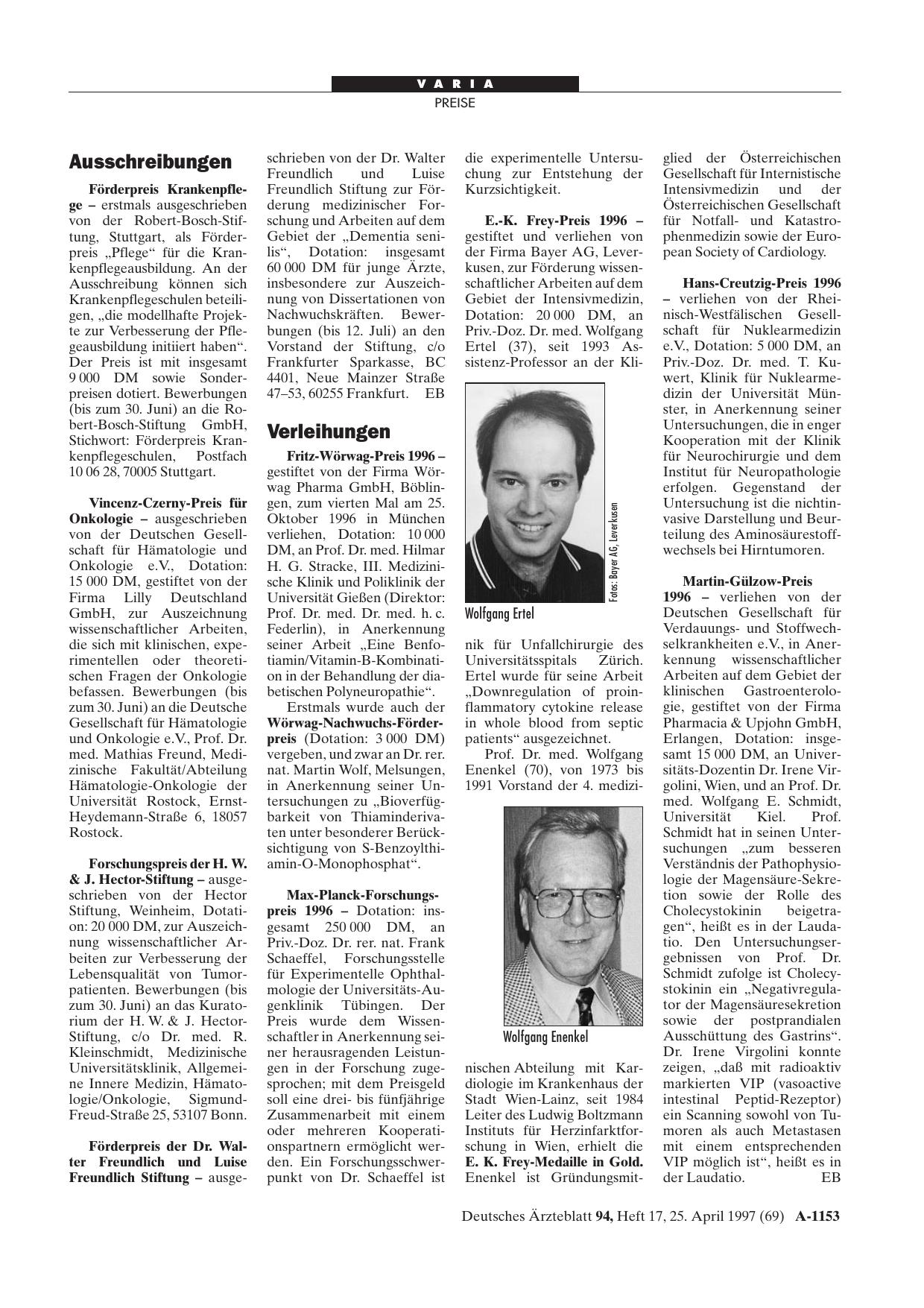 Vorschauseite 1: Verleihungen
