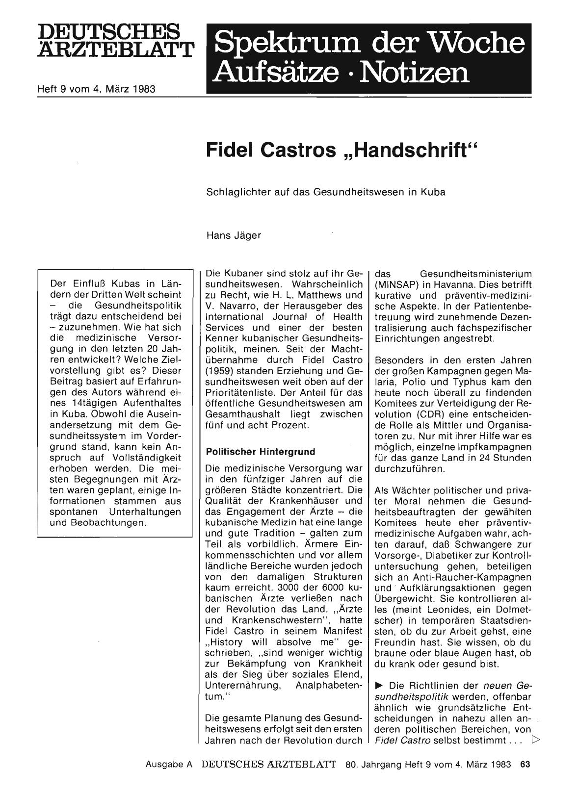 Vorschauseite 1: Fidel Castros „Handschrift“