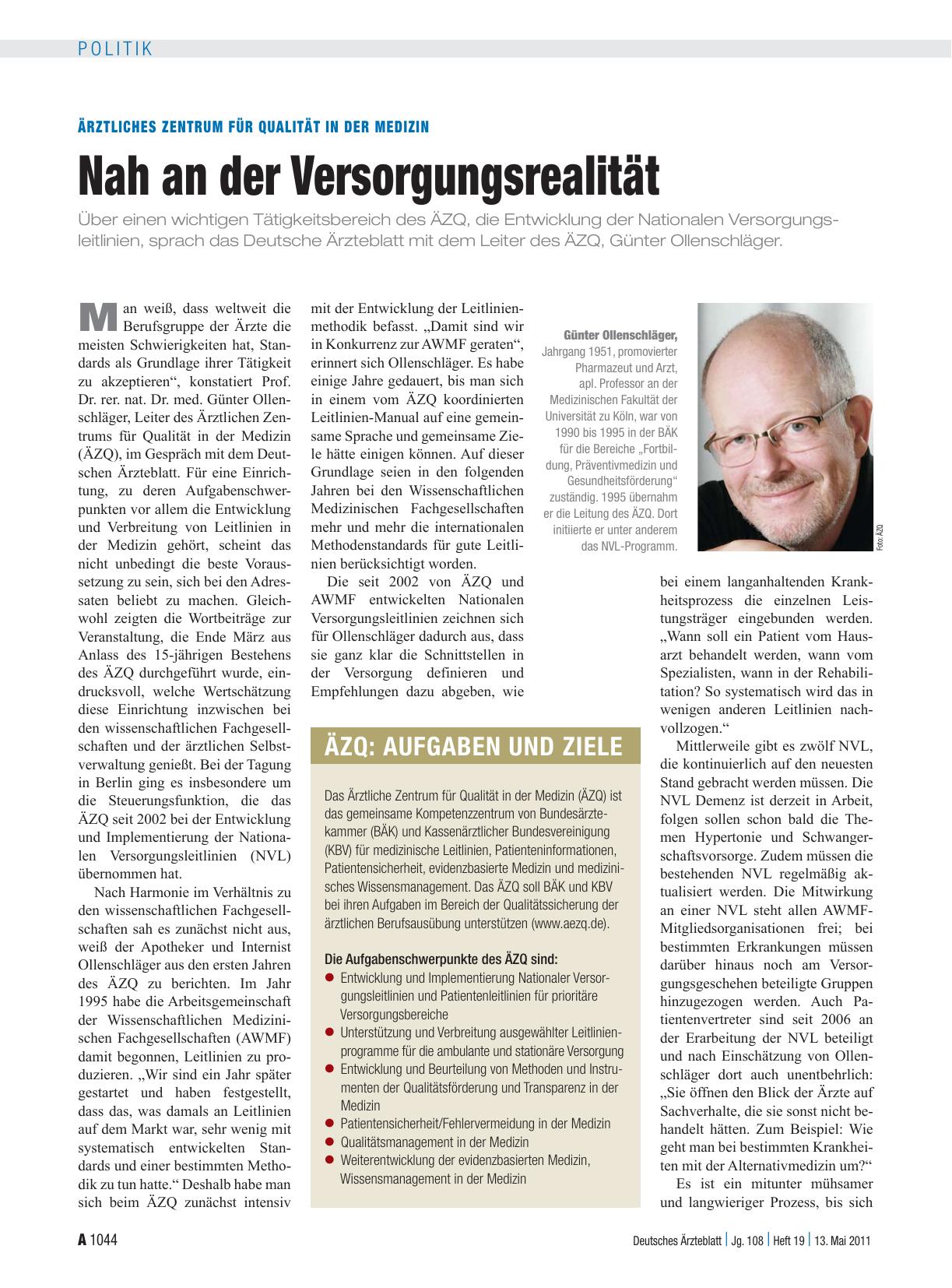 Vorschauseite 1: Ärztliches Zentrum für Qualität in der Medizin: Nah an der Versorgungsrealität